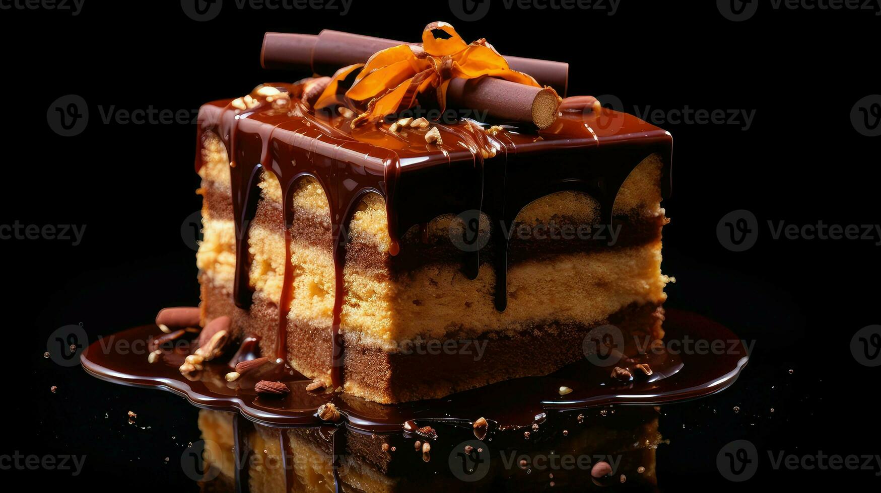 ai generato cioccolato Pasticcino torta cibo foto