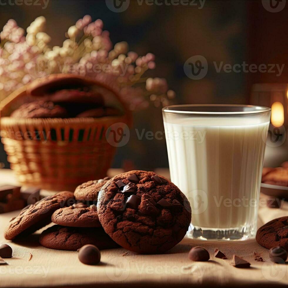 ai generato cioccolato biscotti con un' bicchiere latte ai generativo foto