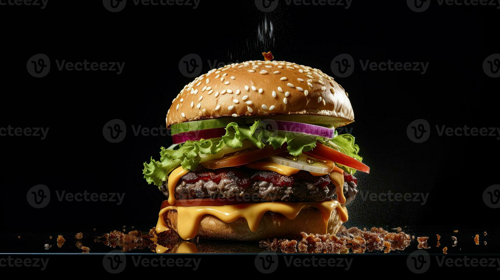 ai generato cremoso e succoso Manzo hamburger con fuso formaggio ai generativo foto