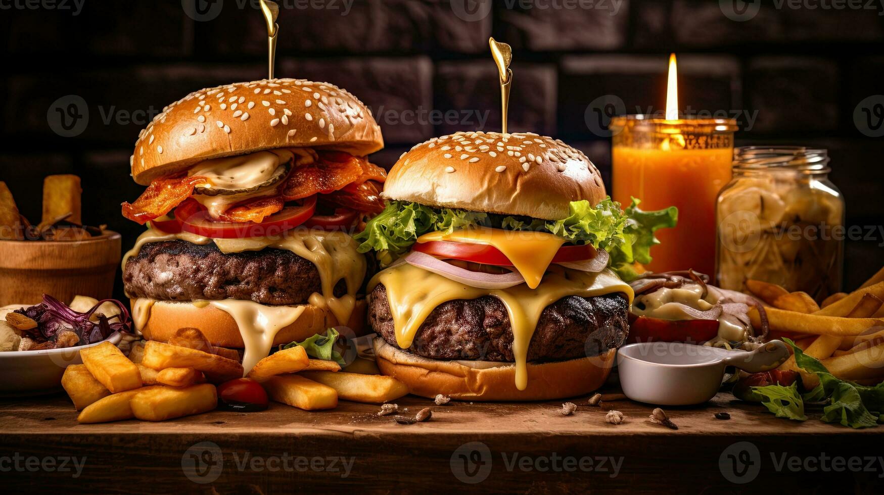 ai generato delizioso Manzo hamburger con fuso formaggio ai generativo foto