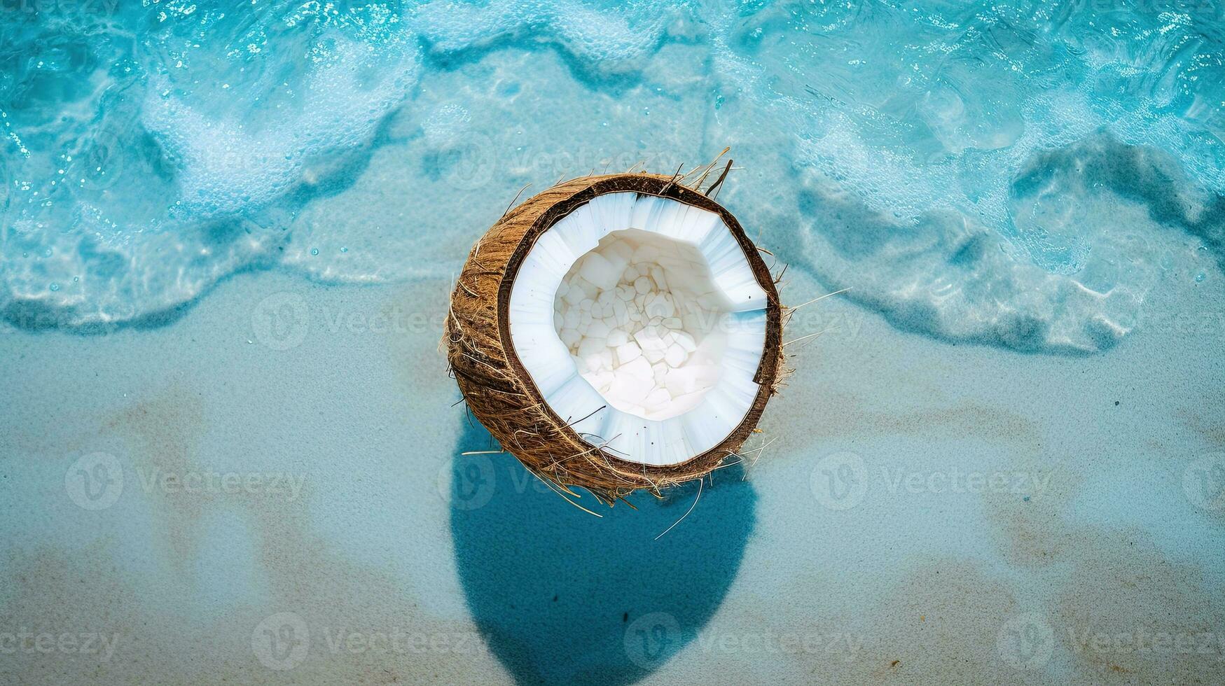 ai generato ritratto Noce di cocco frutta su il spiaggia ai generativo foto