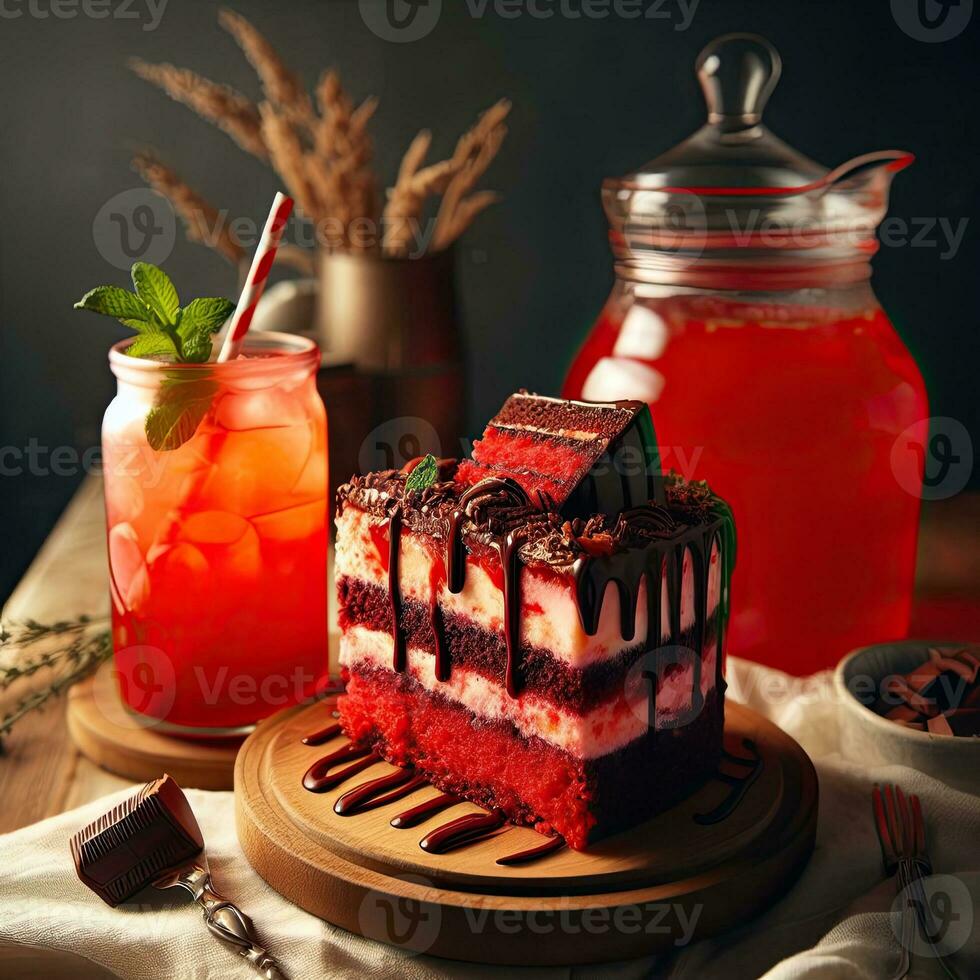 ai generato un' bicchiere cocktail con fragola torta ai generativo foto