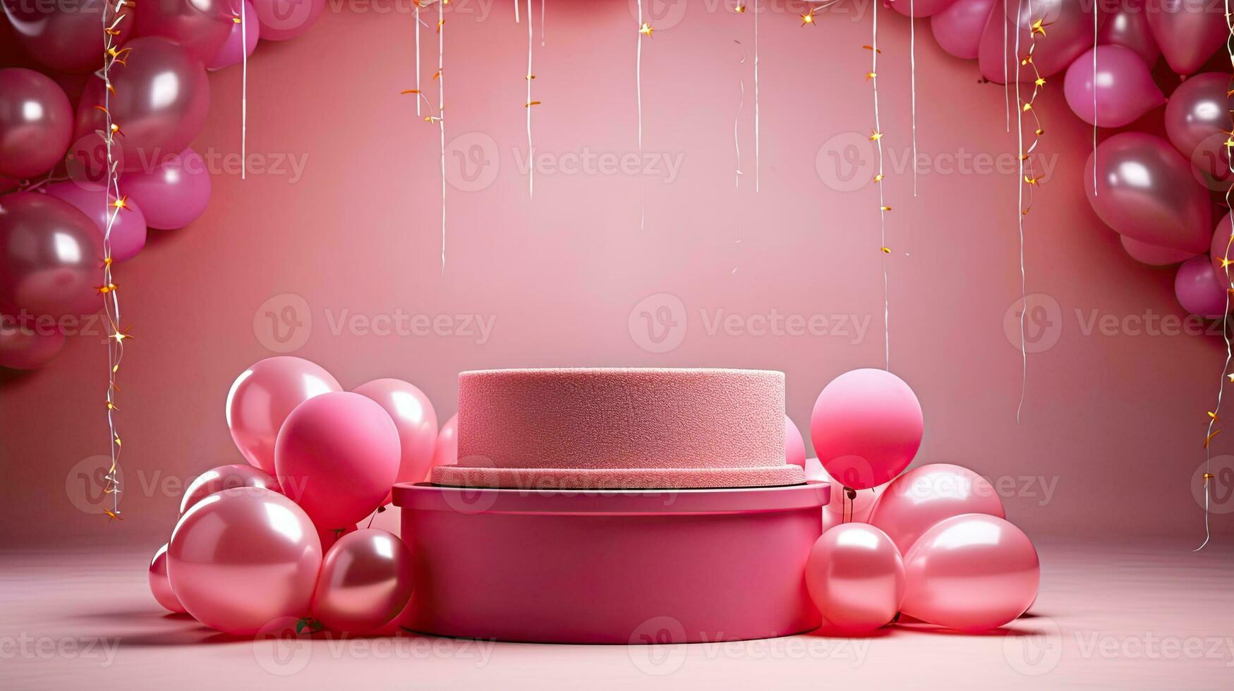 ai generato moderno rosa podio con rosa Palloncino ai generativo foto