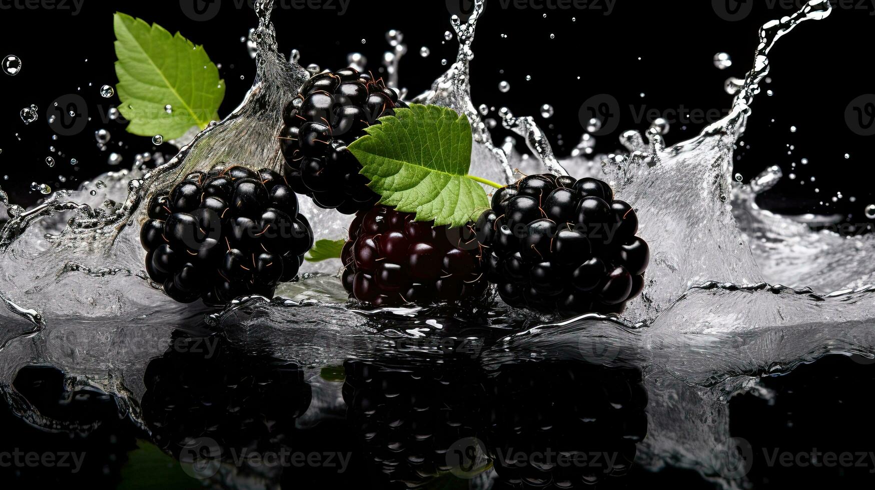 ai generato fresco nero bacca con acqua spruzzo ai generativo foto