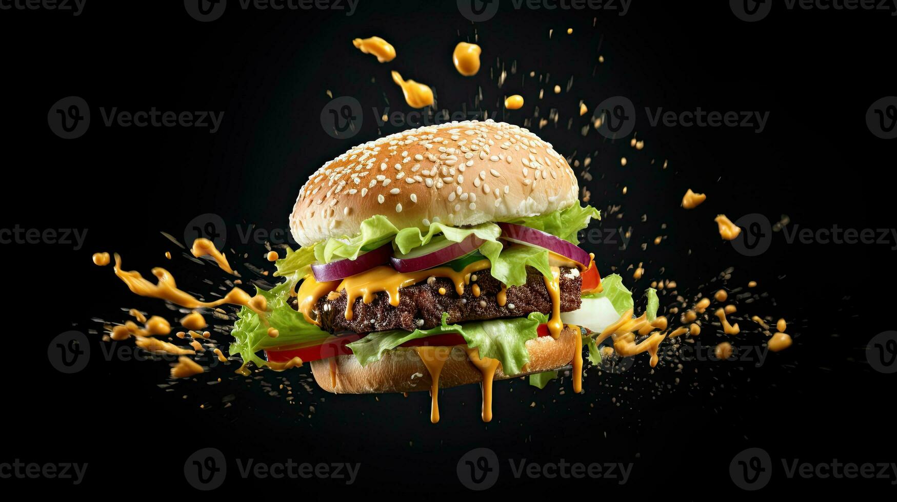 ai generato delizioso e succoso Manzo hamburger ai generativo foto