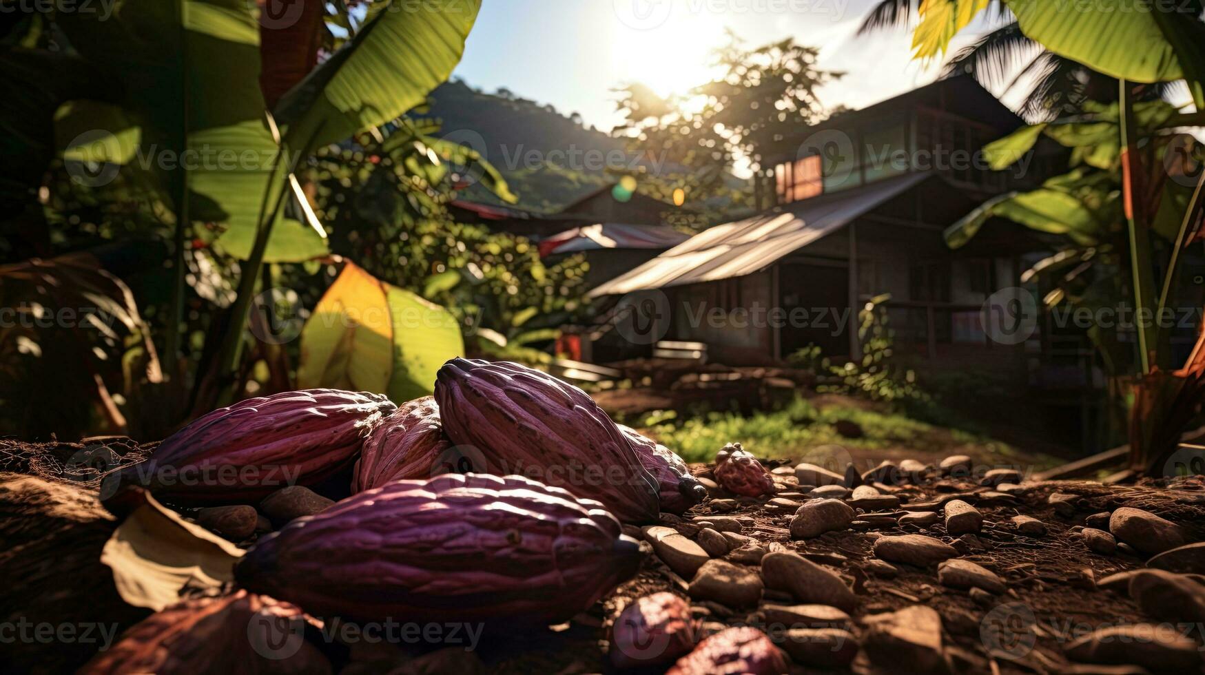 ai generato fresco cacao frutta con leggero esposizione ai generativo foto