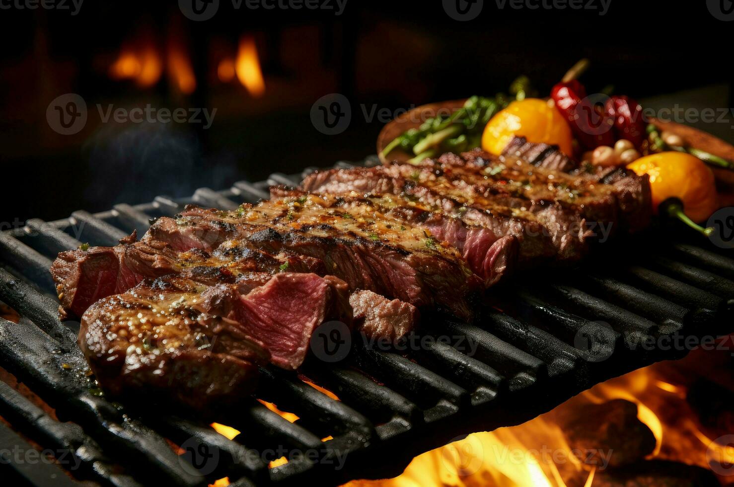 ai generato aromatico grigliato carne fuoco. creare ai foto