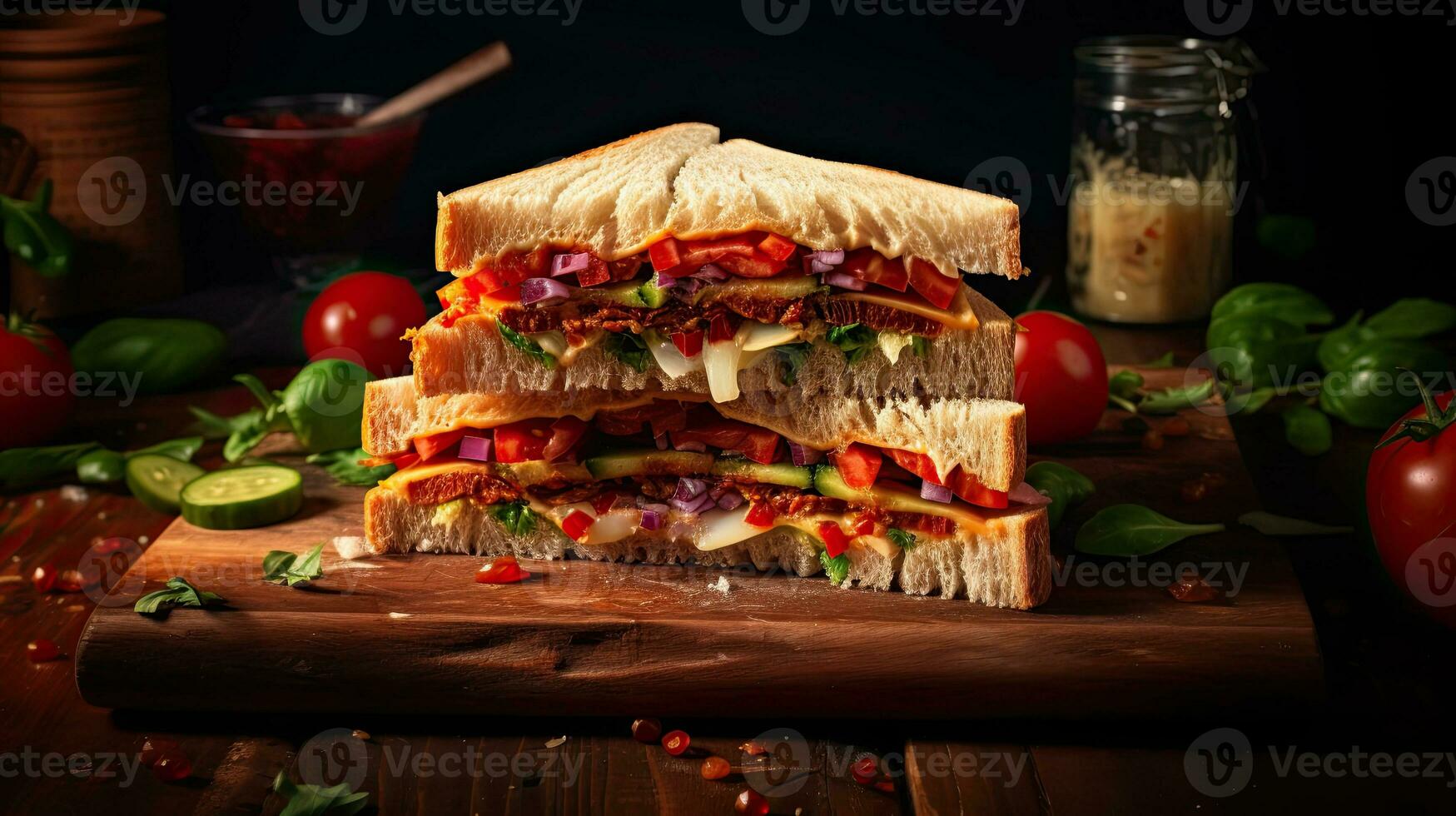ai generato ritratto Sandwich su il tavolo ai generativo foto