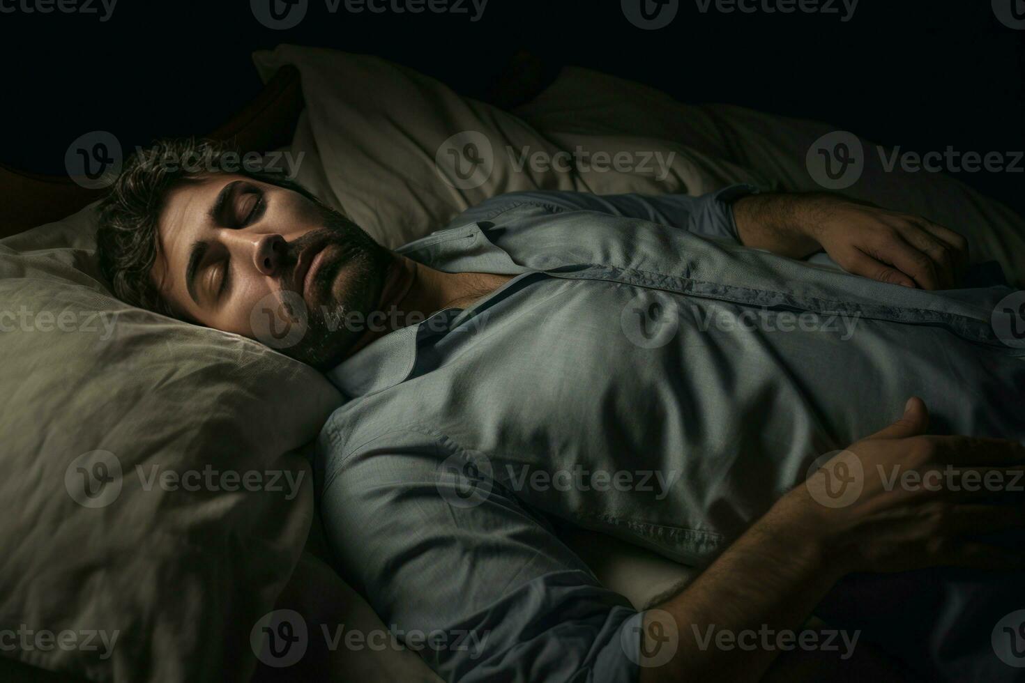 ai generato sereno anziano uomo dormendo. creare ai foto