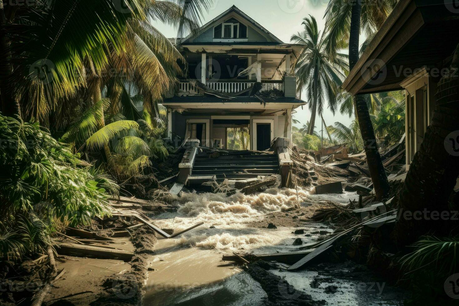 ai generato rovinoso uragano distruggere Casa alluvione. creare ai foto