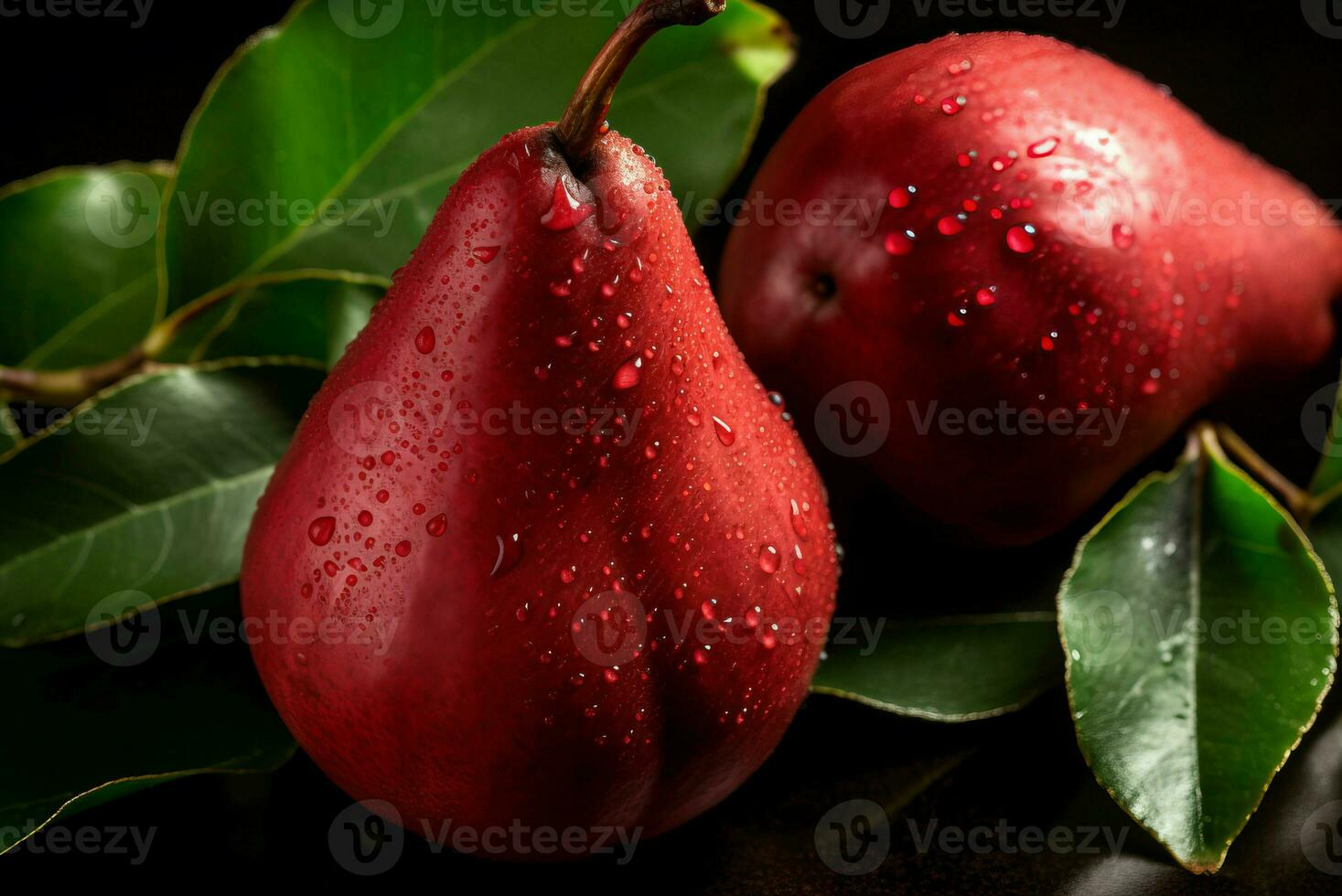 rosso Pera frutta coperto con acqua goccioline. creare ai foto