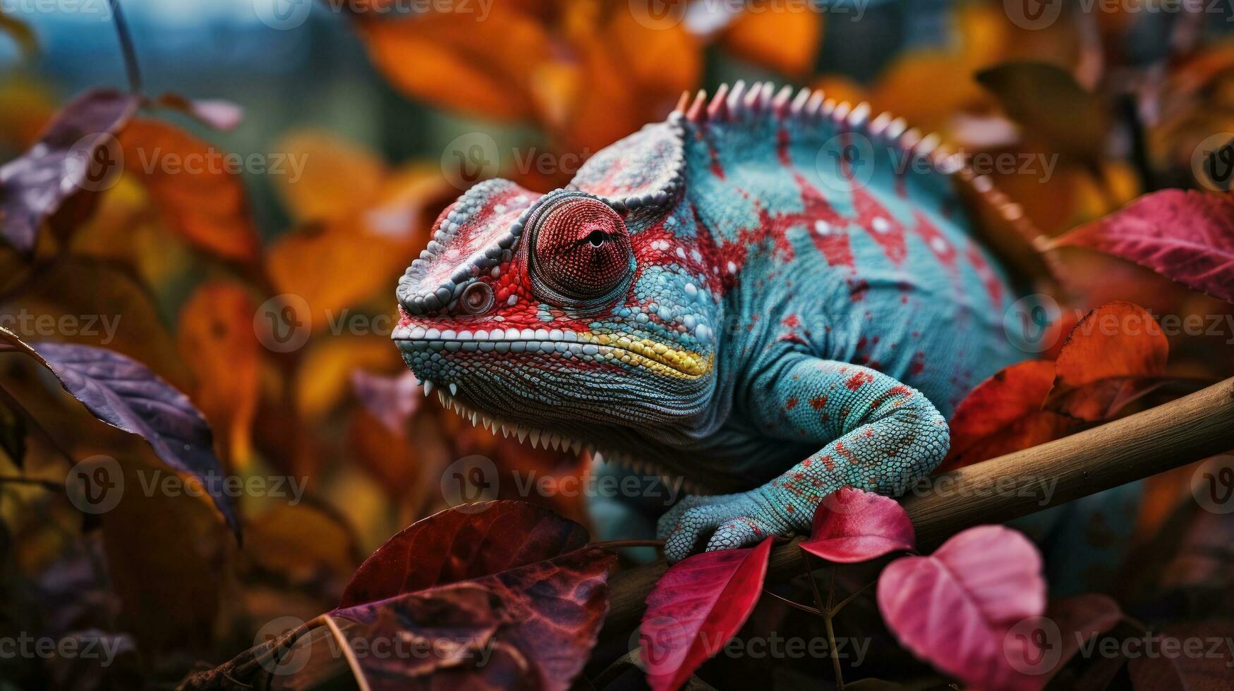 ai generato camaleonte i cambiamenti il colore di suo pelle, mimetizzarsi si foto