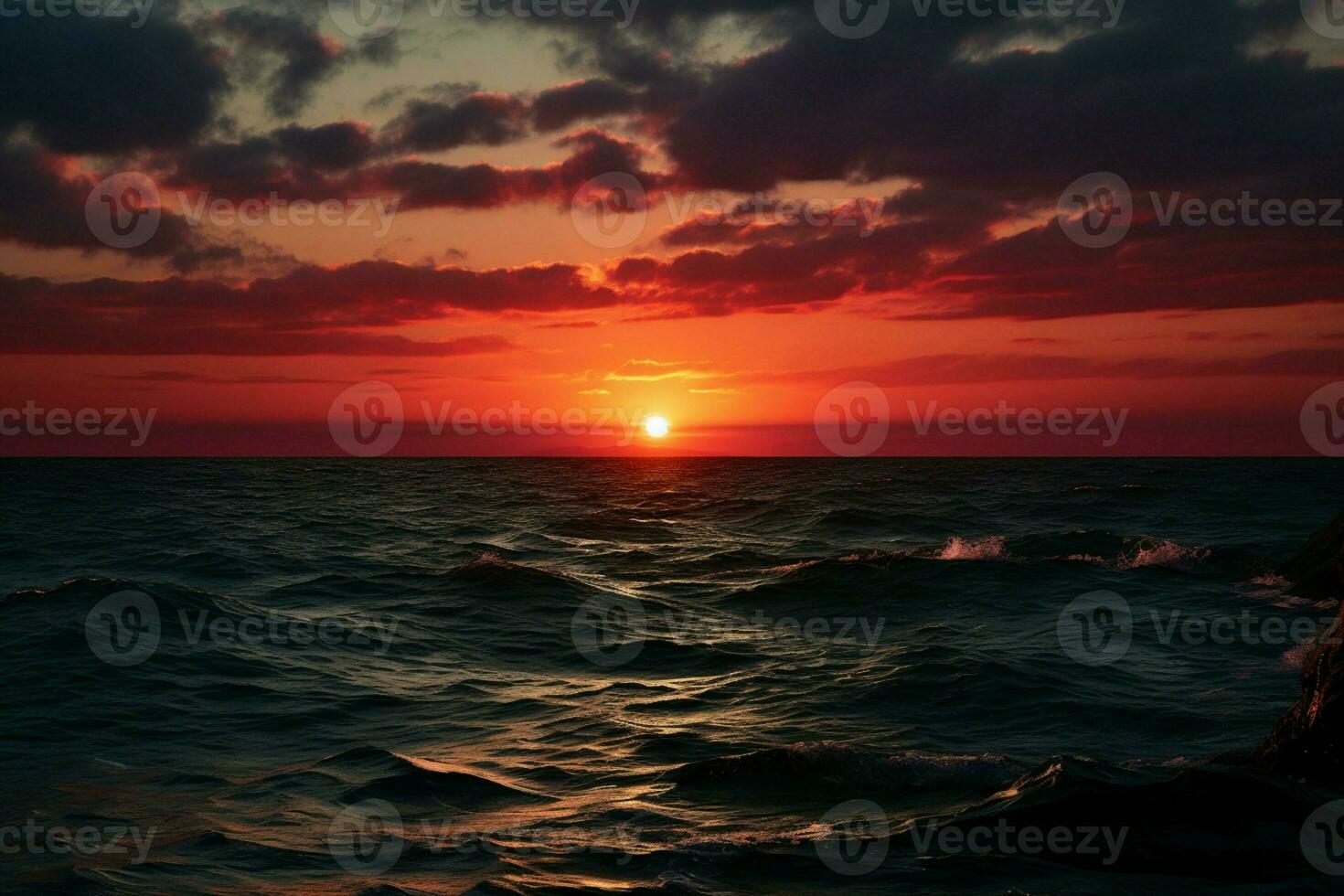 ai generato orizzonte in fiamme il pittoresco Visualizza di un' sbalorditivo tramonto ai generato foto