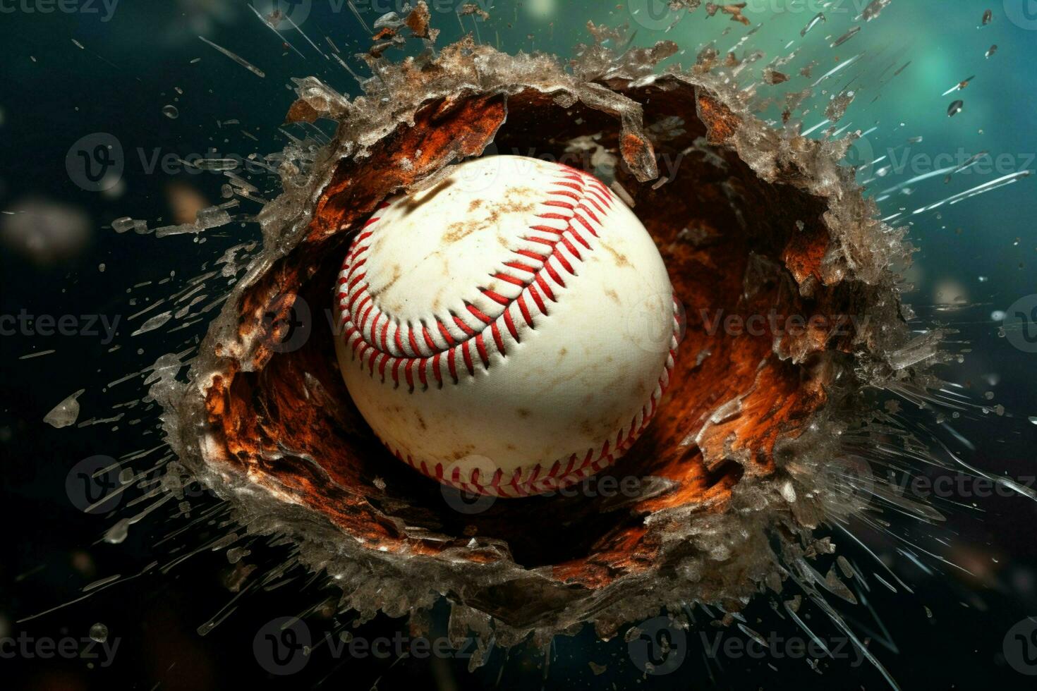 ai generato baseball si frantuma confini, rottura attraverso un' finestra per design creatività foto