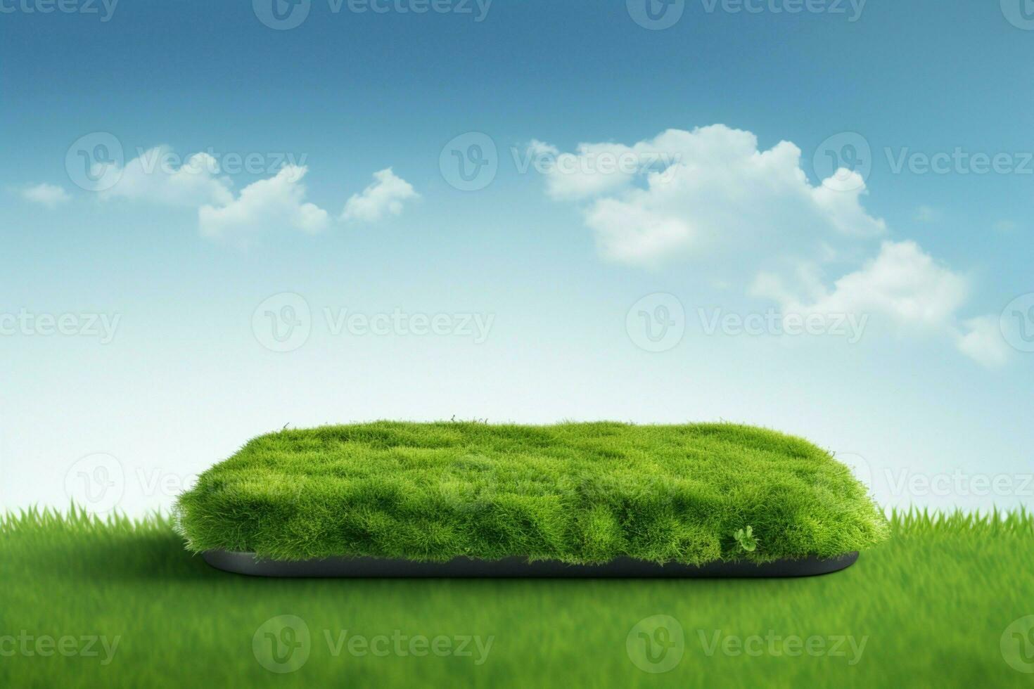 ai generato verde erba campo podio, 3d reso, in mostra un' naturale ambientazione foto