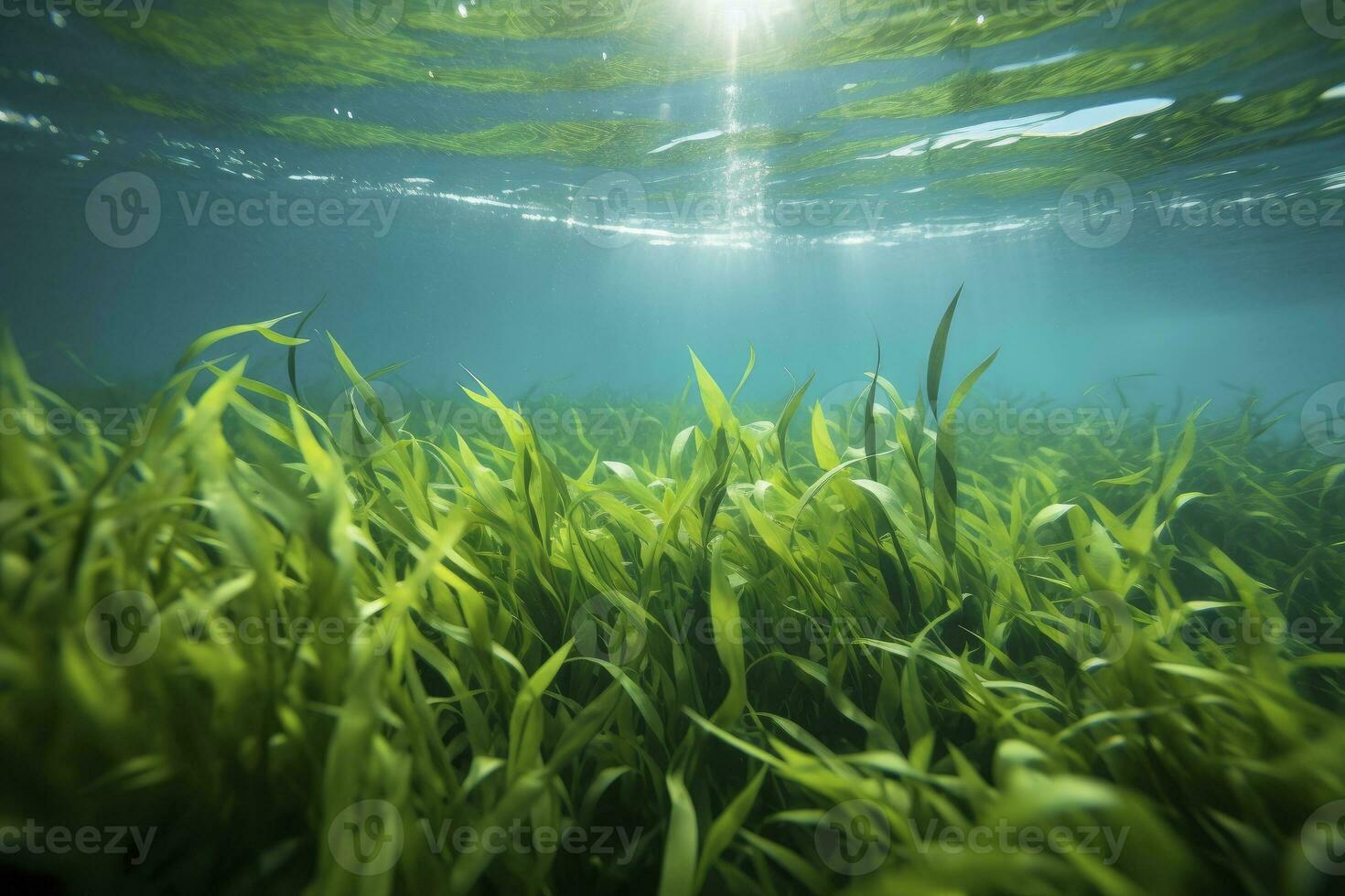 ai generato subacqueo Visualizza di un' gruppo di fondale marino con verde erba marina. ai generato foto