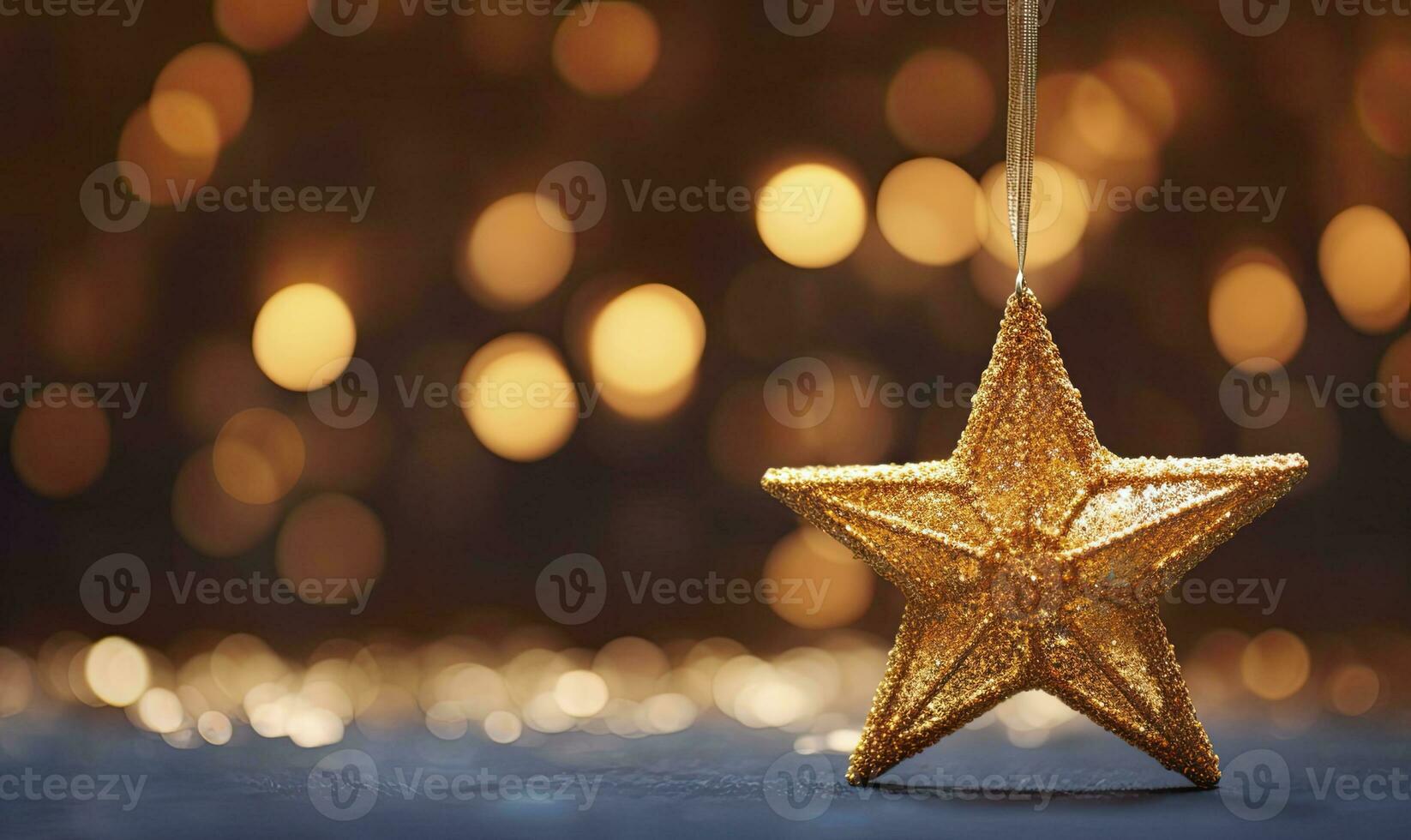 ai generato scintillante d'oro Natale stella. ornamento decorazione sfocato bokeh sfondo. ai generato foto