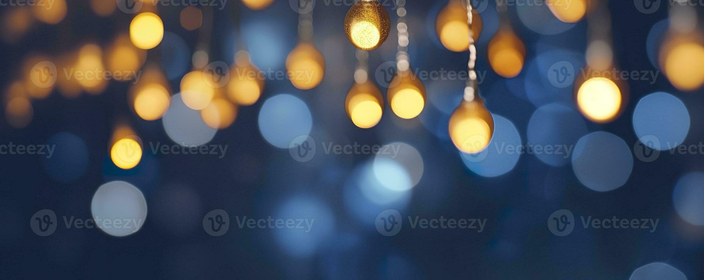 ai generato vacanza illuminazione e decorazione concetto, Natale ghirlanda bokeh luci al di sopra di buio blu sfondo. ai generato foto