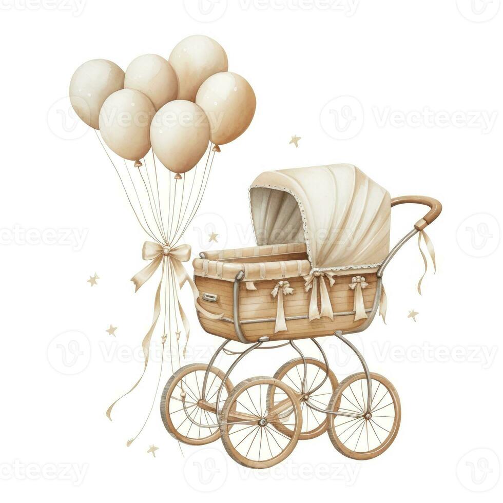 ai generato acquerello bambino carrozza clipart su bianca sfondo. ai generato foto