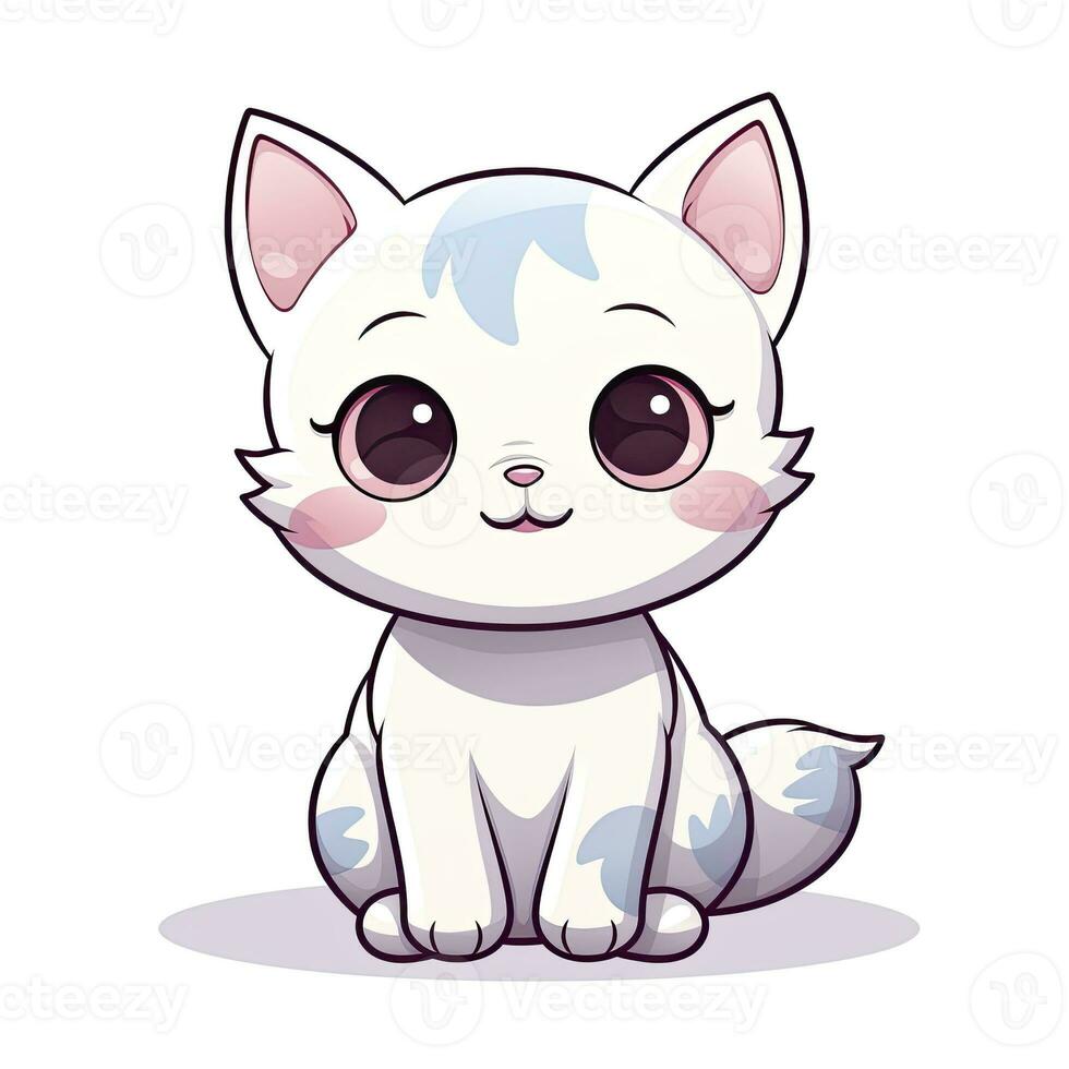 ai generato carino kawaii gatto clipart icona bianca sfondo. ai generato foto