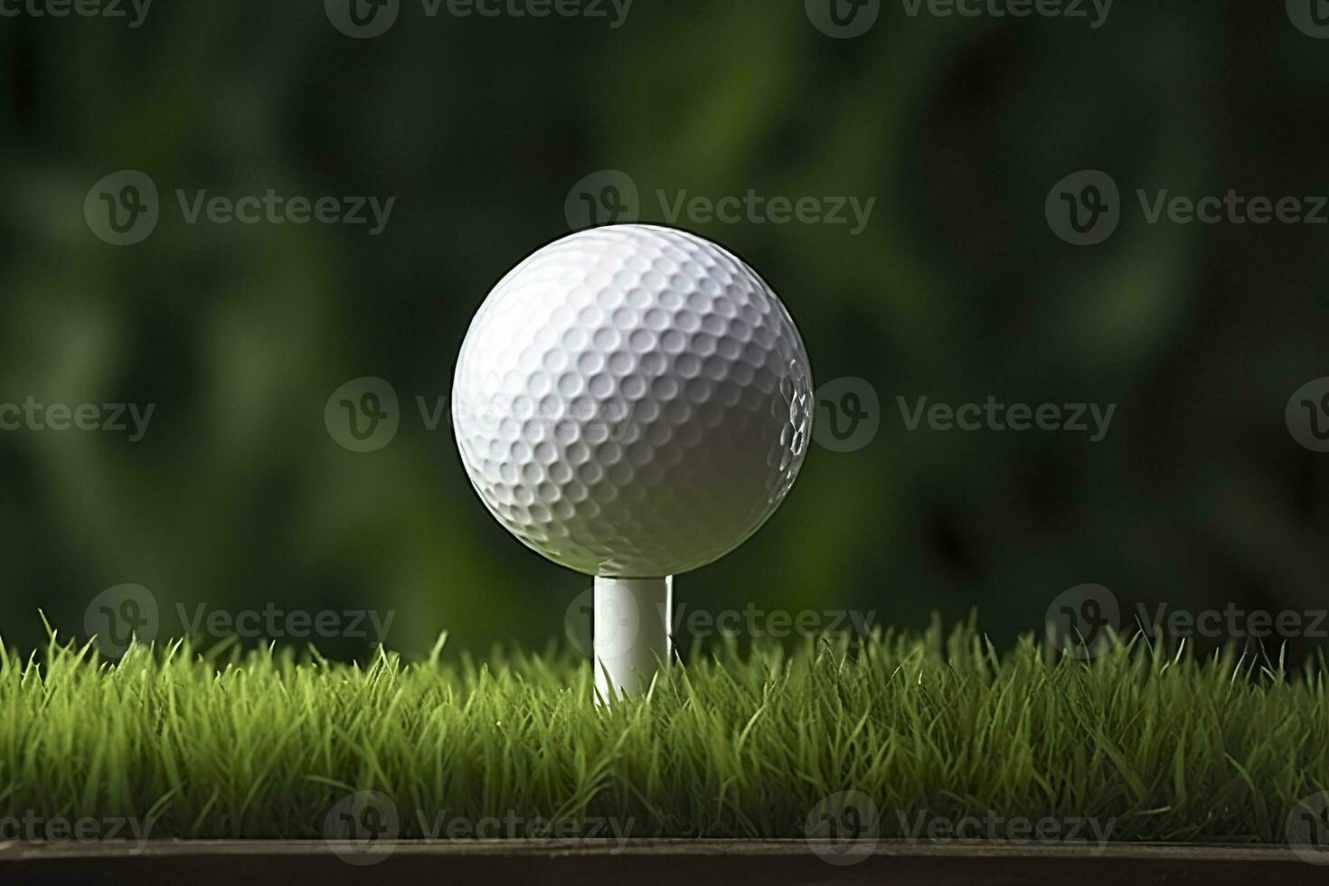 ai generato bianca golf palla su di legno tee con erba. generativo ai foto