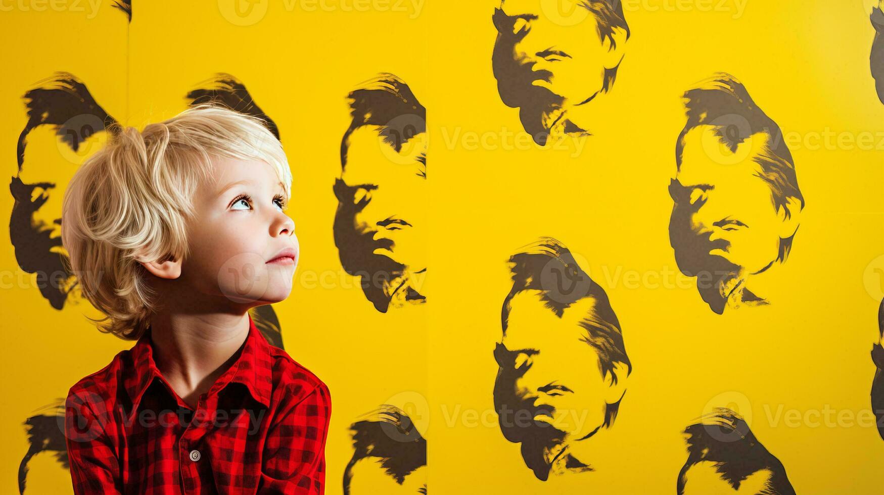 ai generato poco ragazzo nel davanti di giallo parete con immagine foto