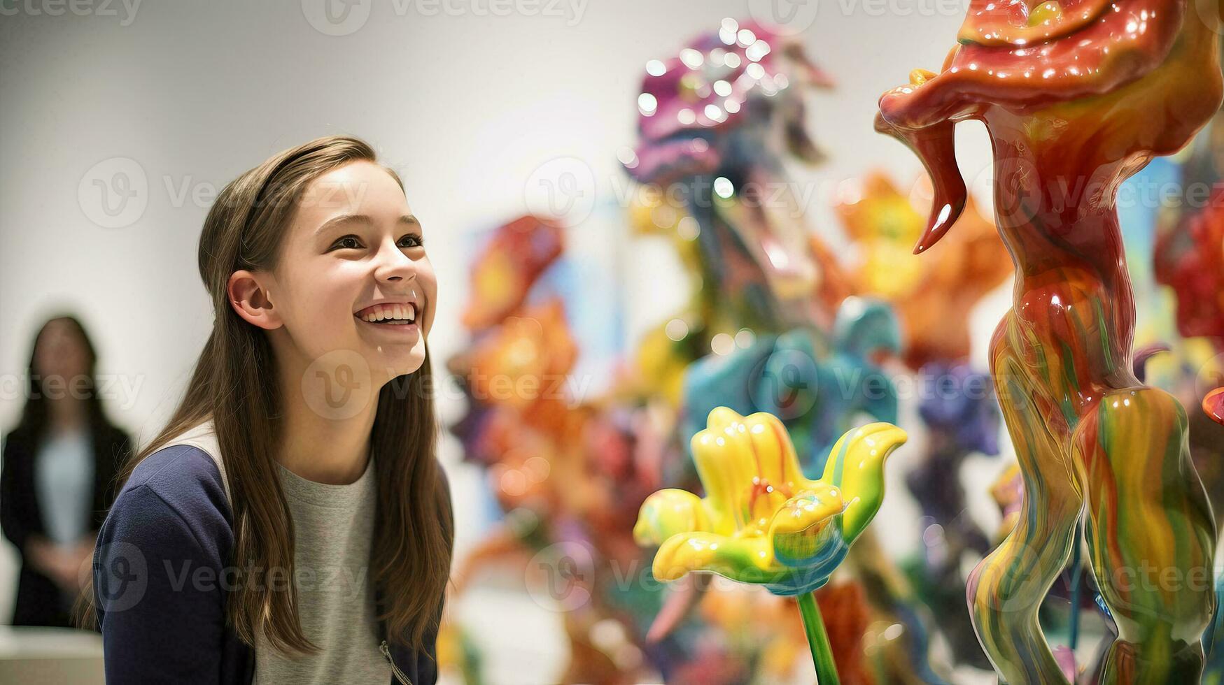 ai generato donna ammirazione un' scultura foto