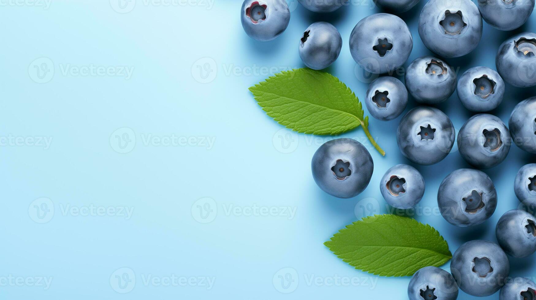 ai generato blu sfondo con mirtilli frutta con posto per testo foto