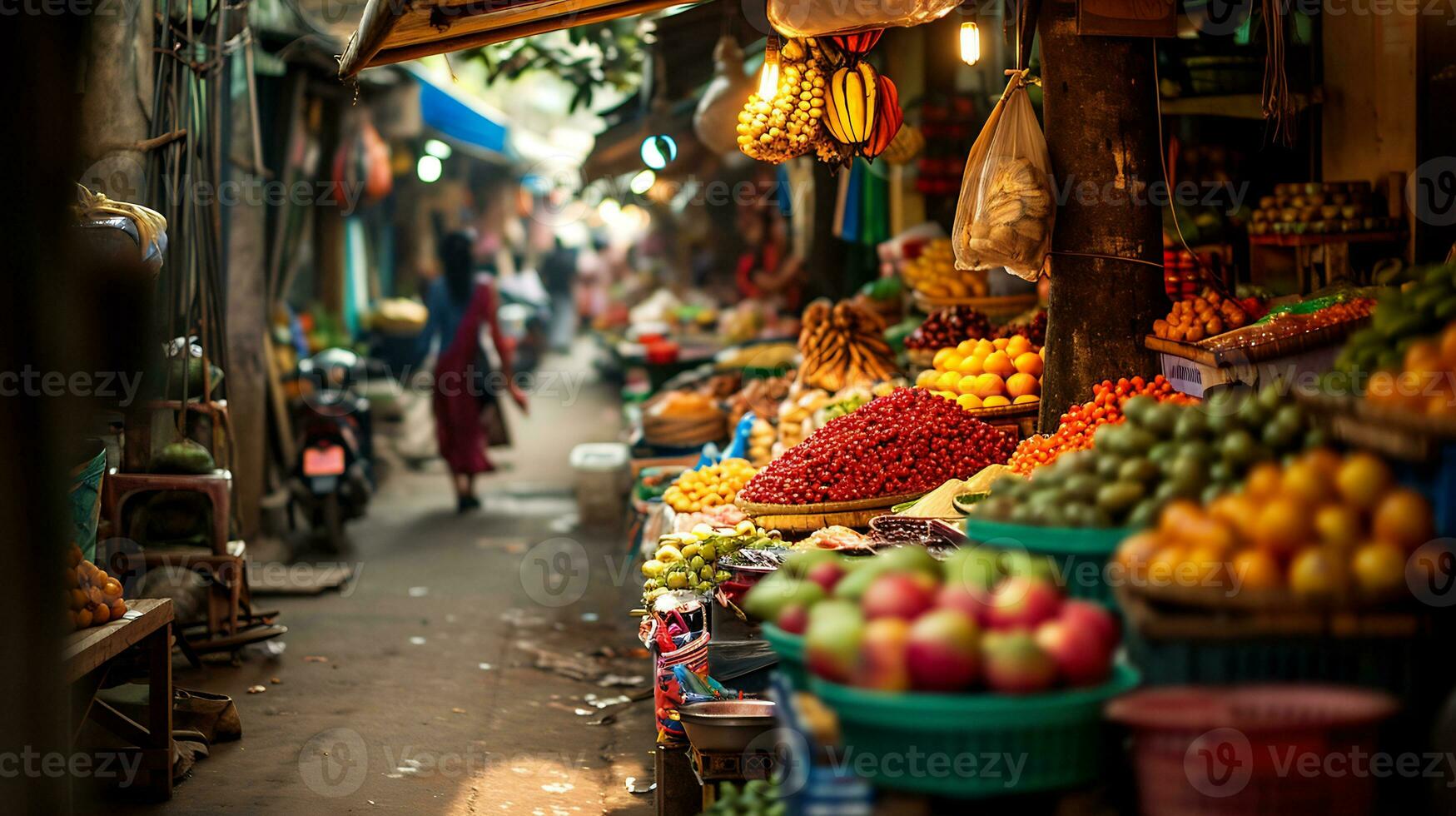 ai generato tiro di tradizionale mercato nel asiatico foto