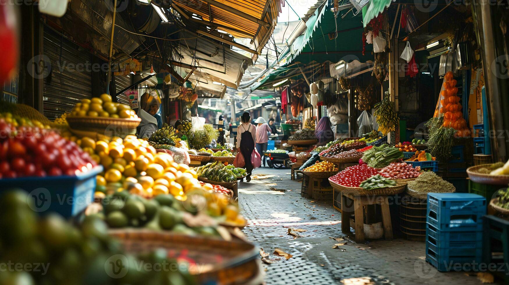 ai generato tiro di tradizionale mercato nel asiatico foto