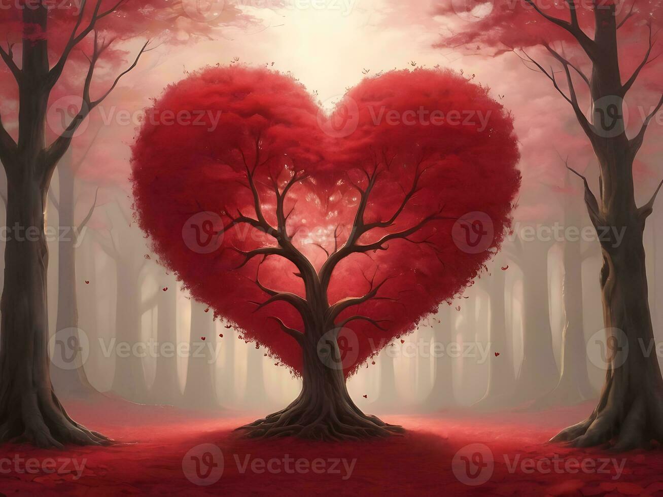 ai generato rosso cuore sagomato albero 3d rosso amore san valentino giorno foto