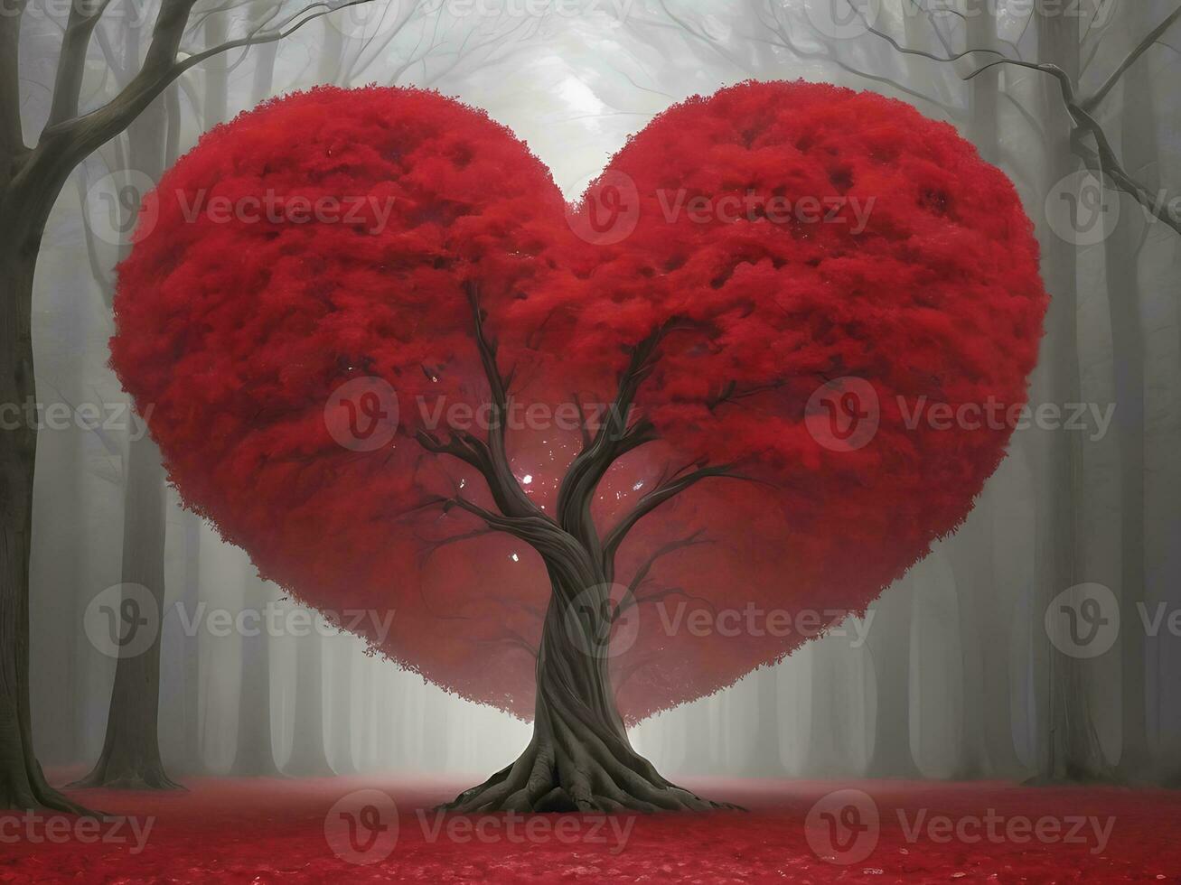 ai generato rosso cuore sagomato albero 3d rosso amore san valentino giorno foto