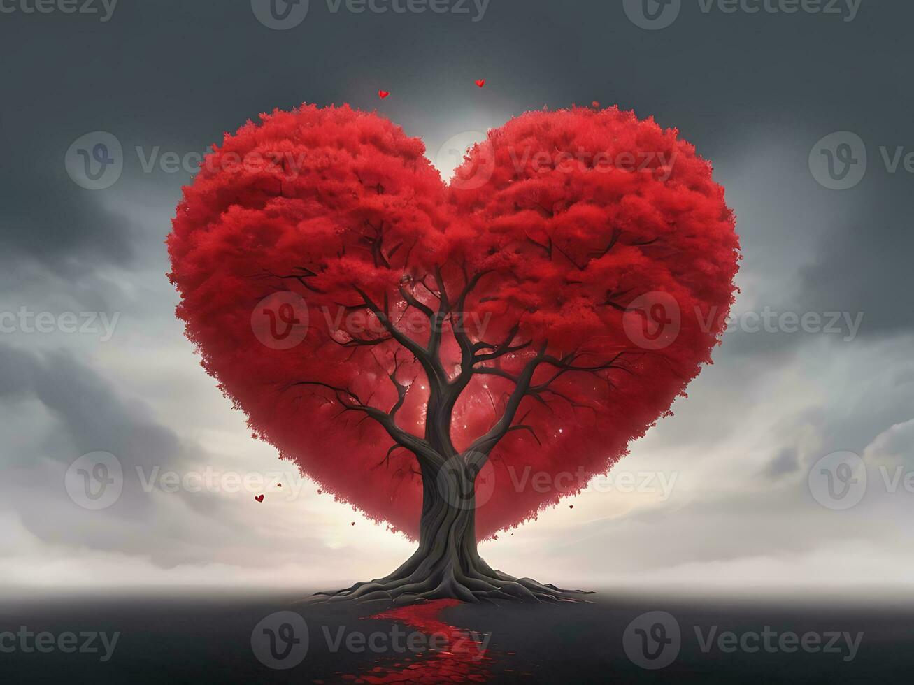 ai generato rosso cuore sagomato albero 3d rosso amore san valentino giorno foto