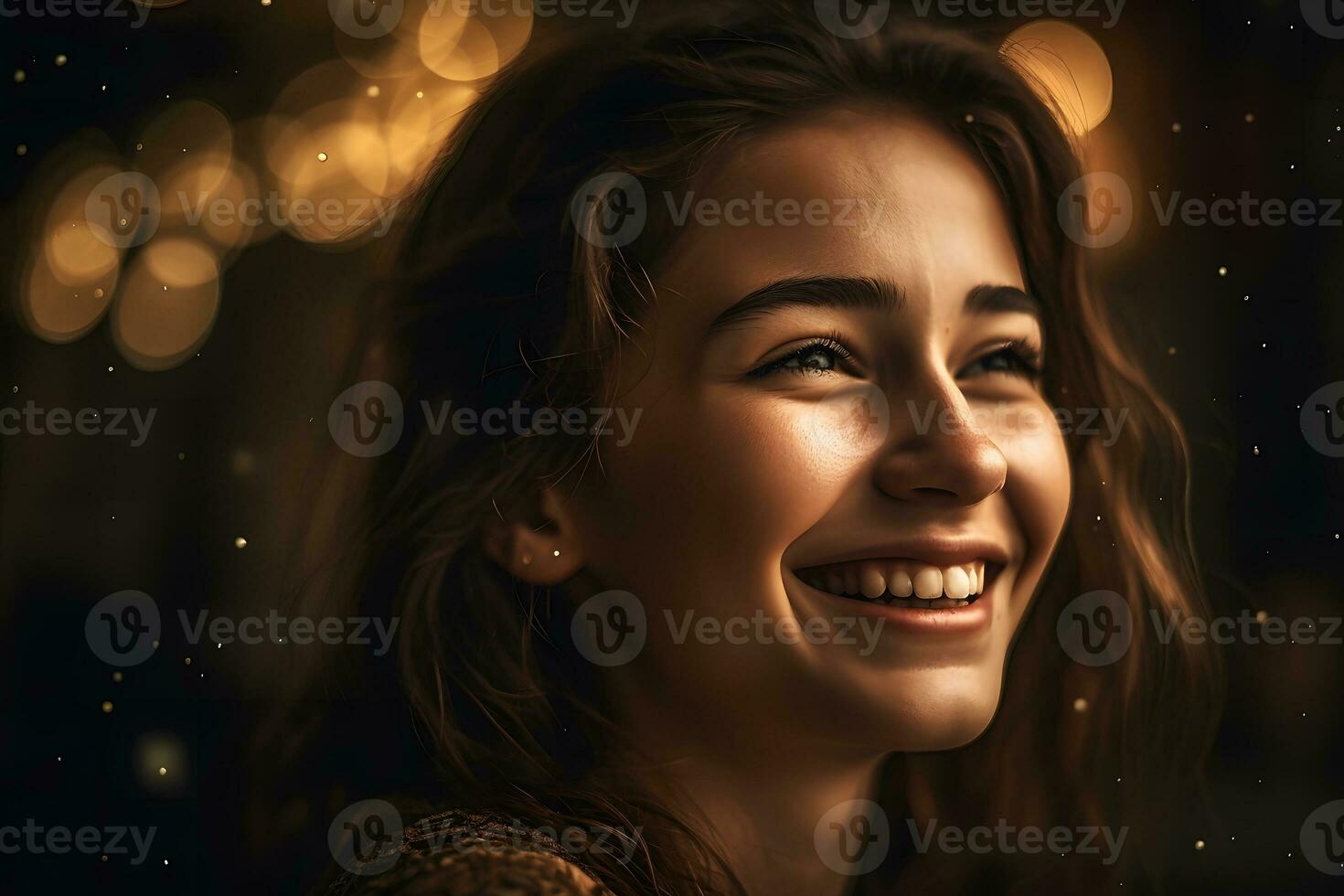 ai generato ritratto di un' contento ragazza con un' Sorridi. neurale Rete ai generato foto