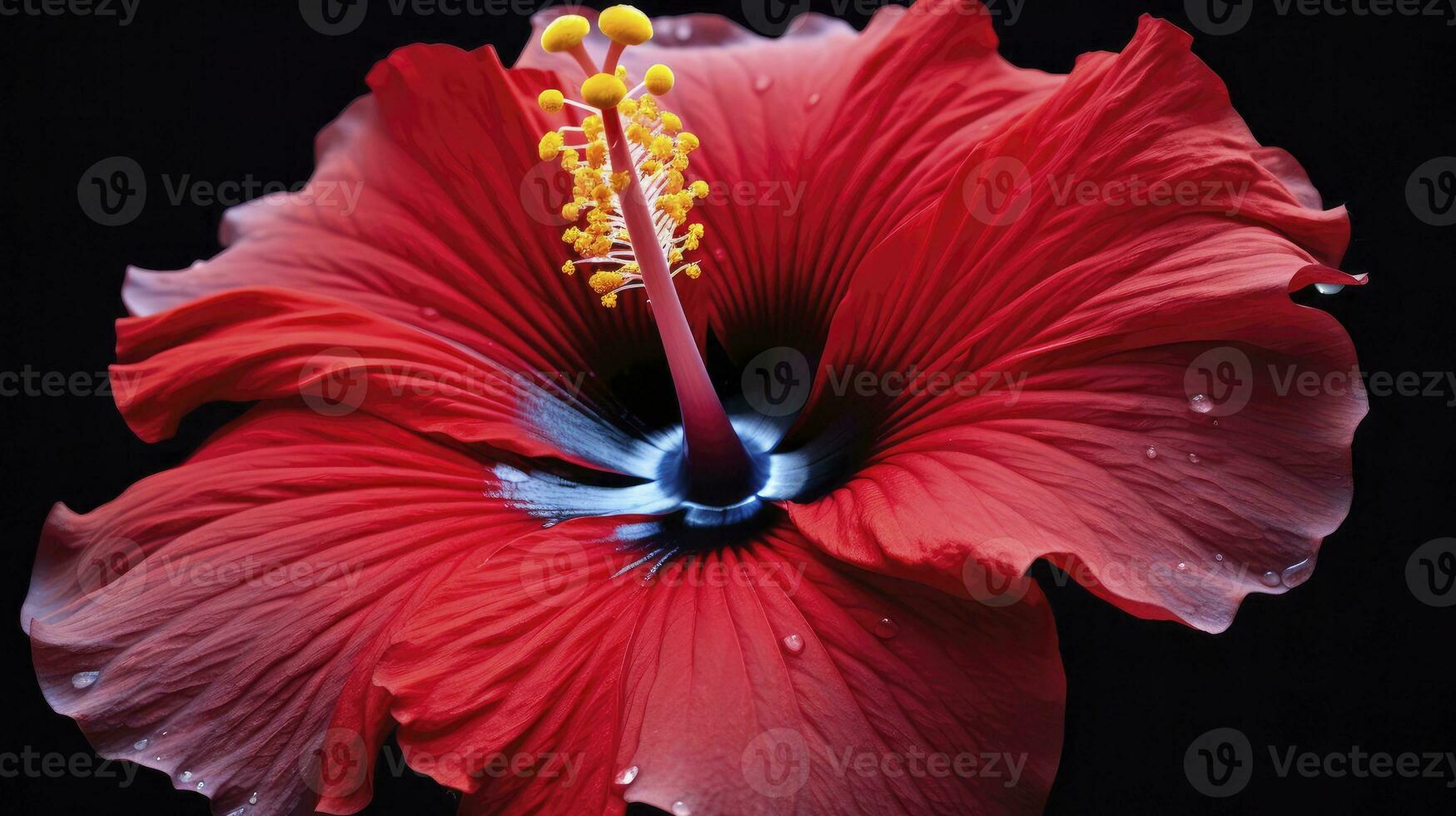 ai generato un' ibisco fiore con un' nero sfondo.ai generato. foto