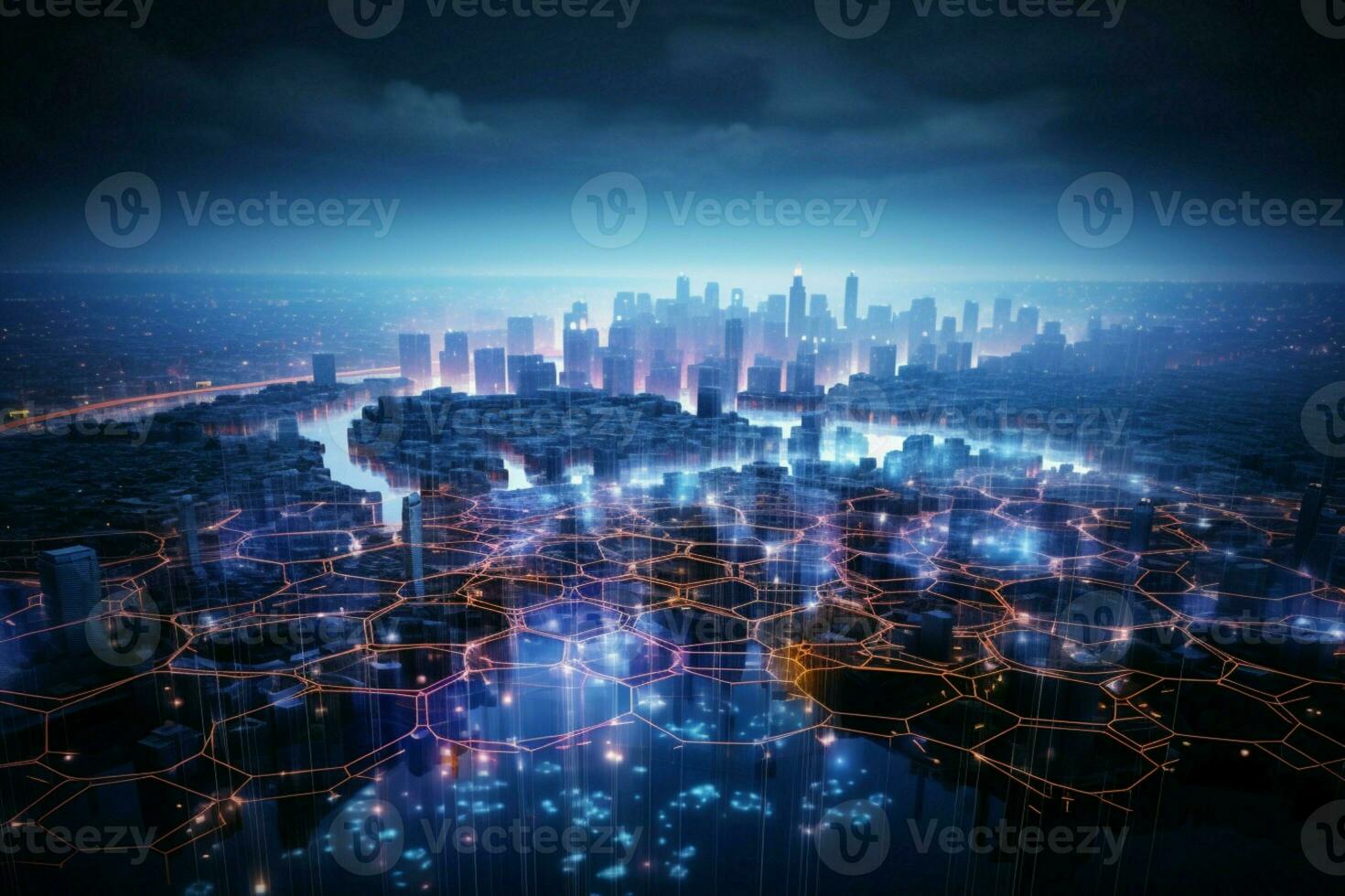 ai generato urbano connettività città superiore Visualizza con digitale Rete connessione foto