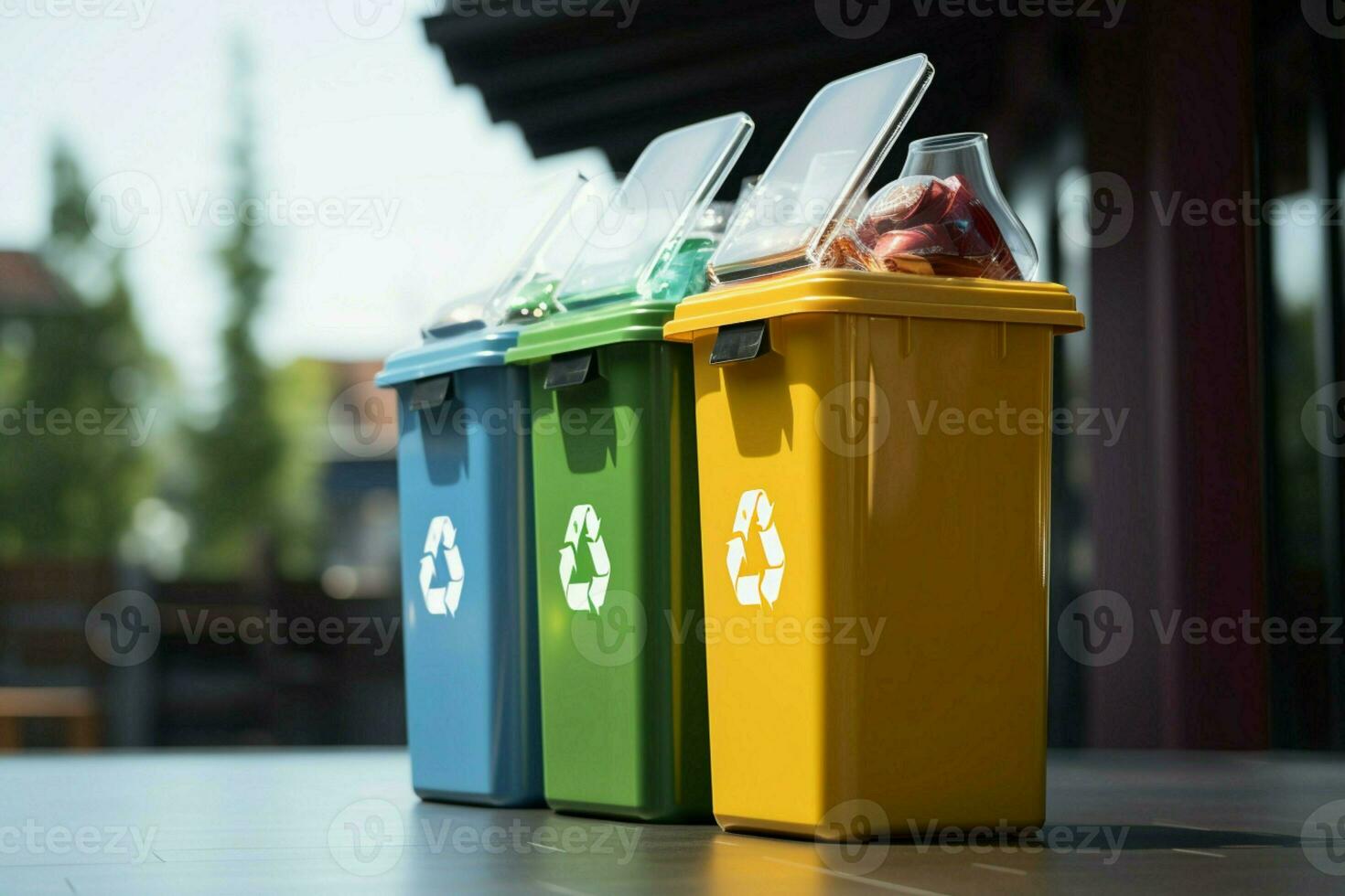 ai generato plastica consapevolezza raccolta differenziata bidone visivamente sottolinea responsabile rifiuto disposizione foto