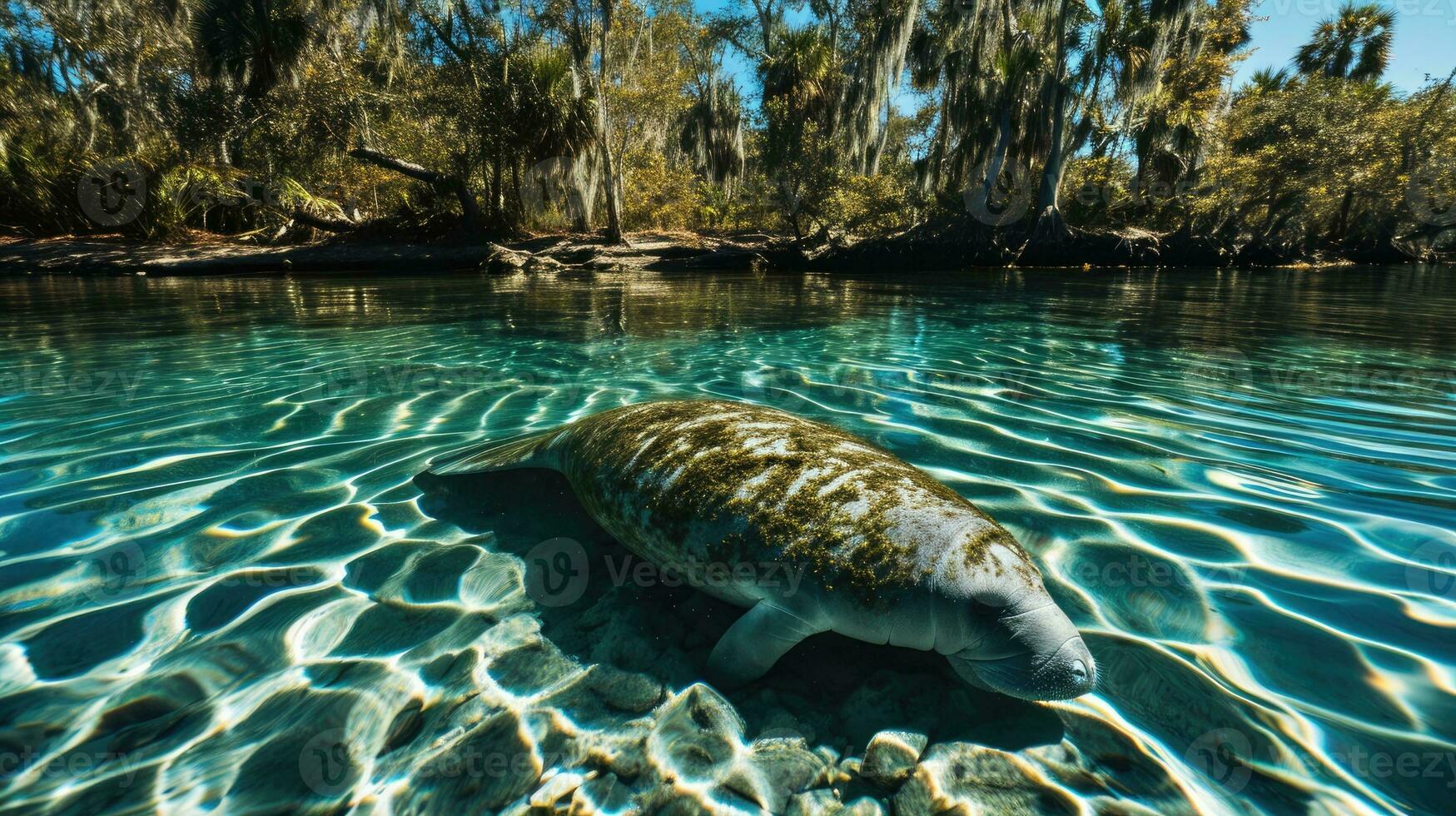 ai generato Florida lamantino nel chiaro acqua foto