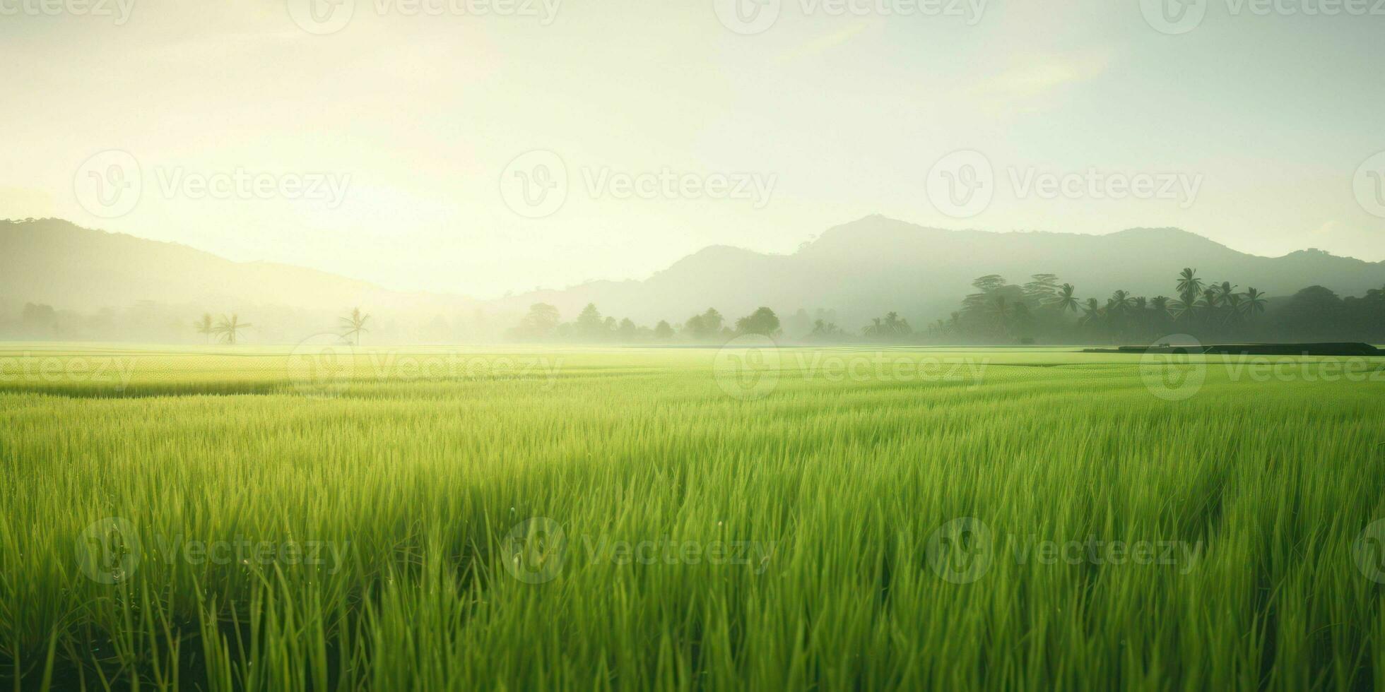 ai generato istantanea di un' mattina scena su un' riso azienda agricola foto