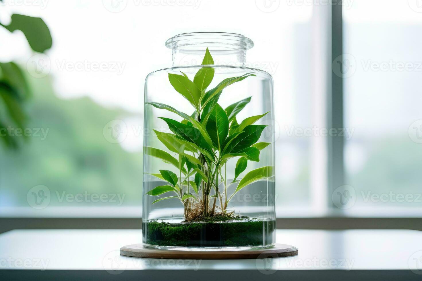 ai generato pianta ricerca, verde pianta nel un' bicchiere vaso nel un' laboratorio. ecologico allevamento e pianta sviluppo. foto