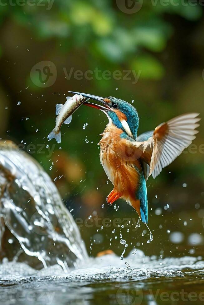 ai generato un' grande pesce è attraente un' martin pescatore foto