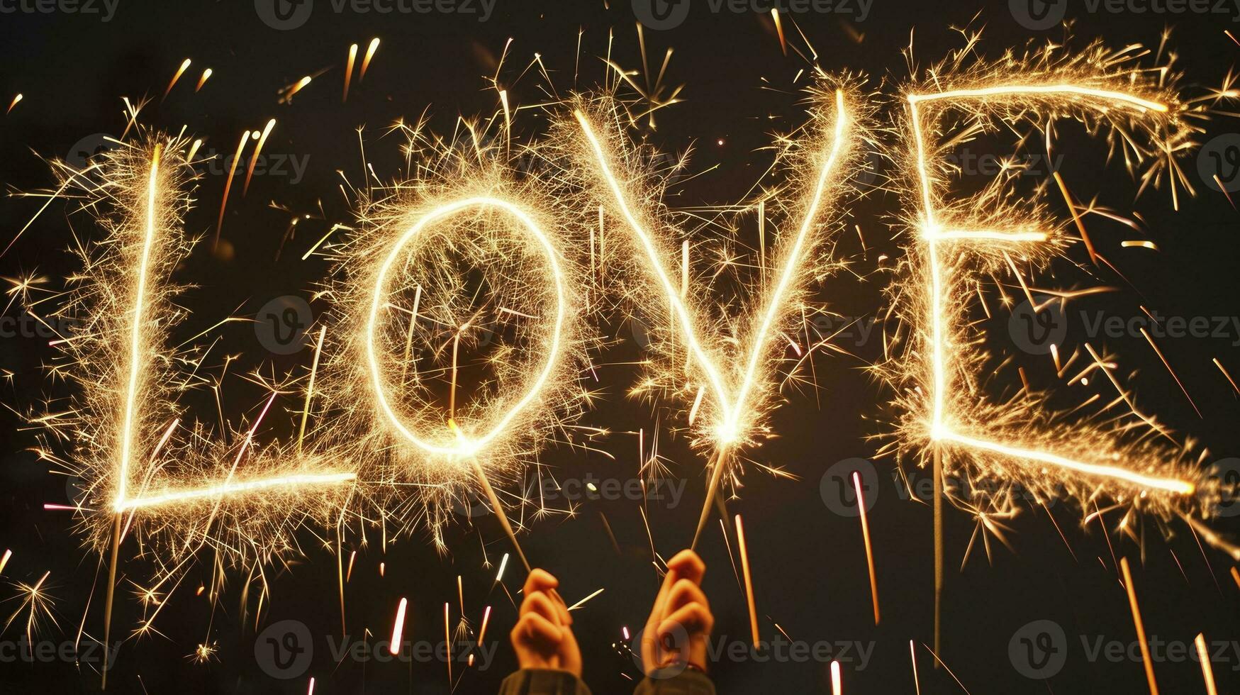 ai generato il parola amore fatto su di fuochi d'artificio foto