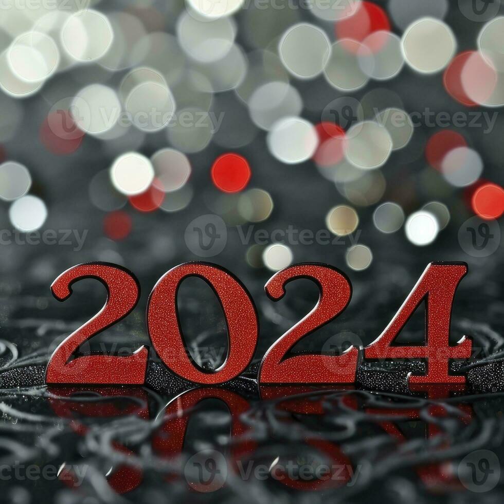 ai generato nuovo anno sfondo con il numeri 2024 nel bianca nero combinazione bokeh sfondo foto