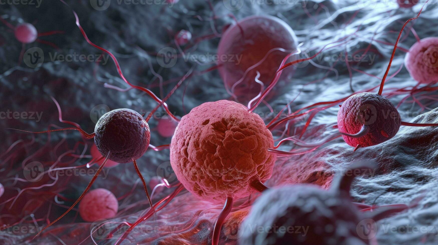 ai generato cancro cellula illustrazioni per mondo cancro giorno. virtuale la realtà rendere di cancro cellule. foto
