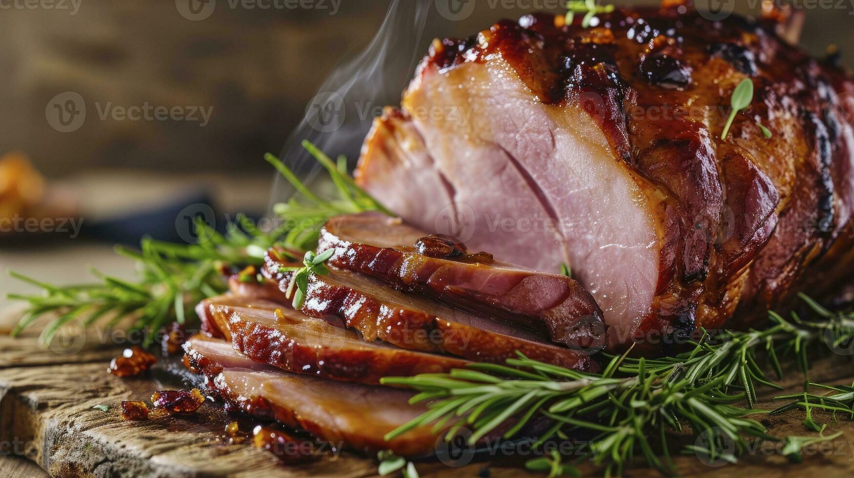 ai generato fatti in casa, caldo, cottura a vapore smaltato Pasqua spirale tagliare prosciutto foto