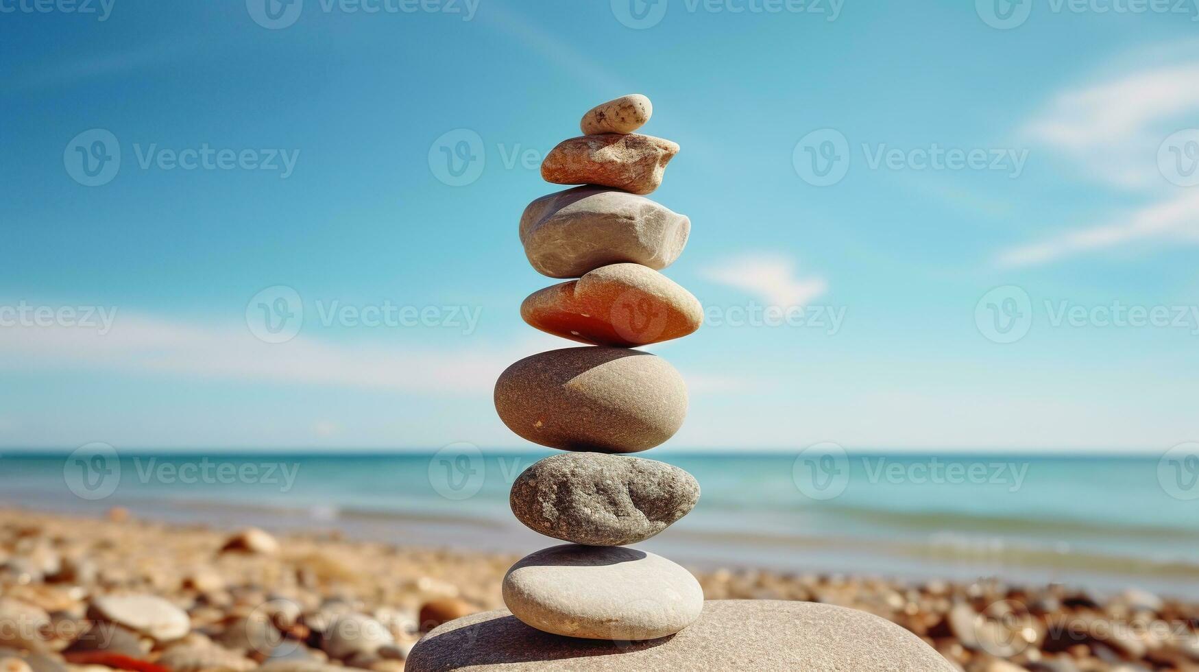 ai generato equilibrio pietre su spiaggia. equilibrio e armonia concetto foto