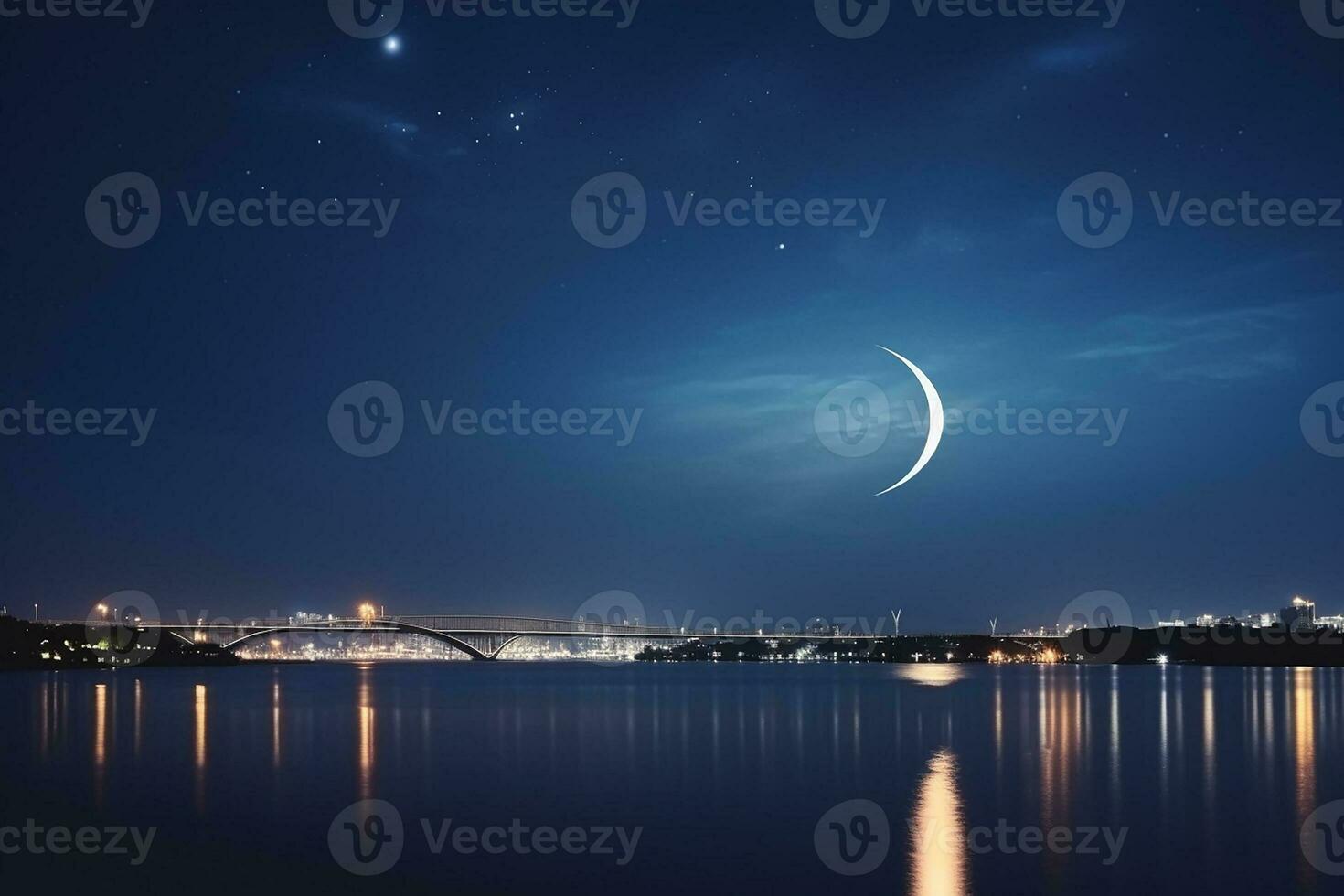 ai generato notte cielo e Luna, stelle, Ramadan kareem celebrazione foto