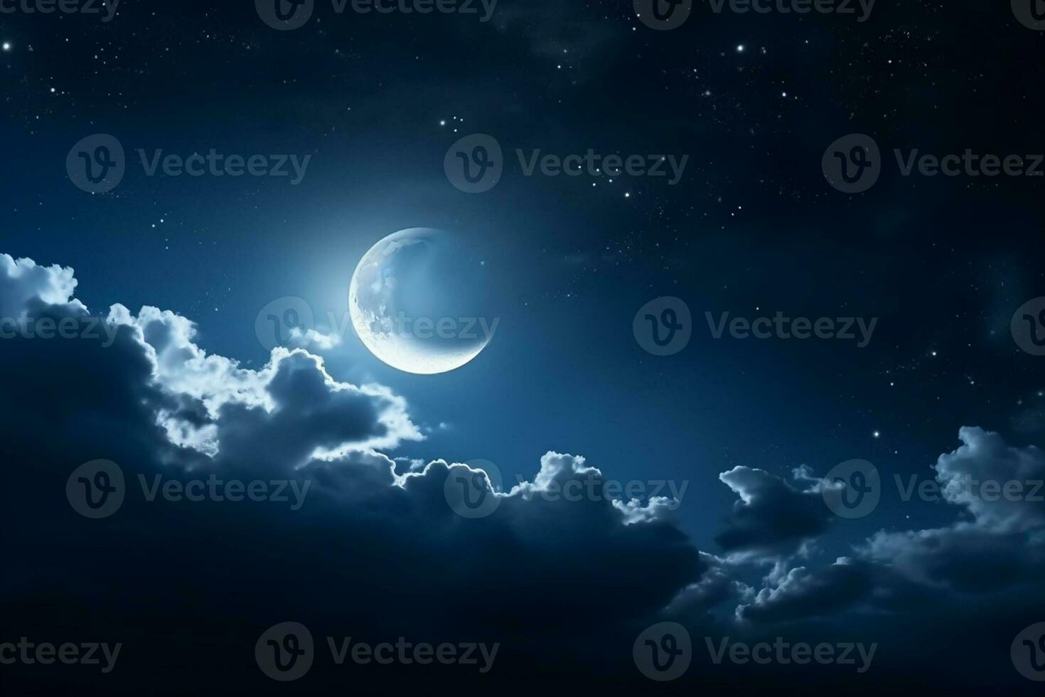 ai generato notte cielo e Luna, stelle, Ramadan kareem celebrazione foto