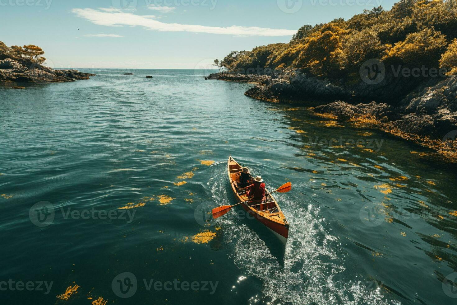 ai generato fuco Visualizza di persone andando kayak foto