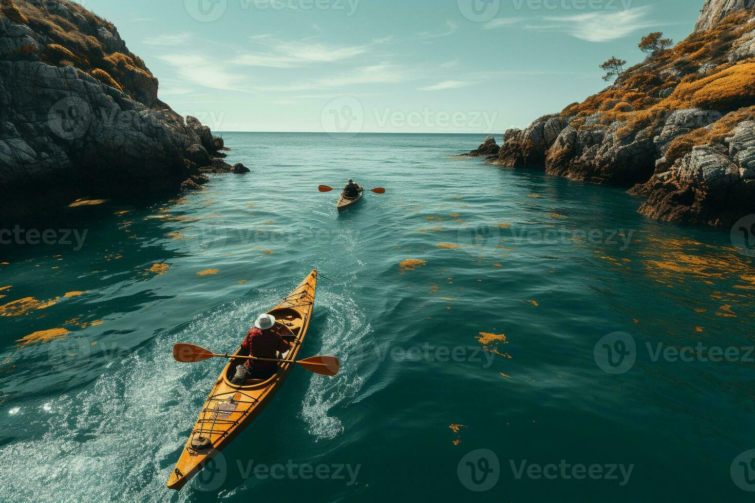 ai generato fuco Visualizza di persone andando kayak foto